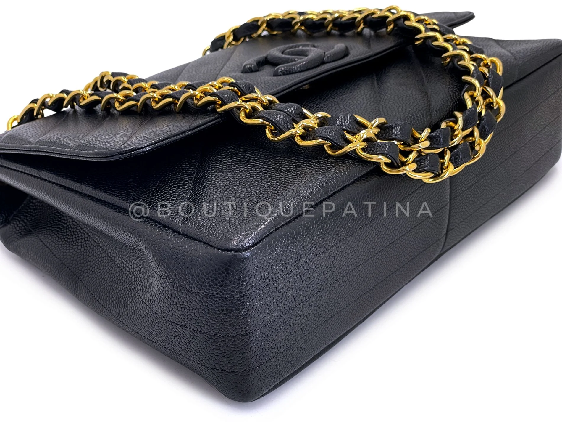 Chanel Vintage Caviar Covered CC Jumbo Flap Bag Black H4F - Image 7