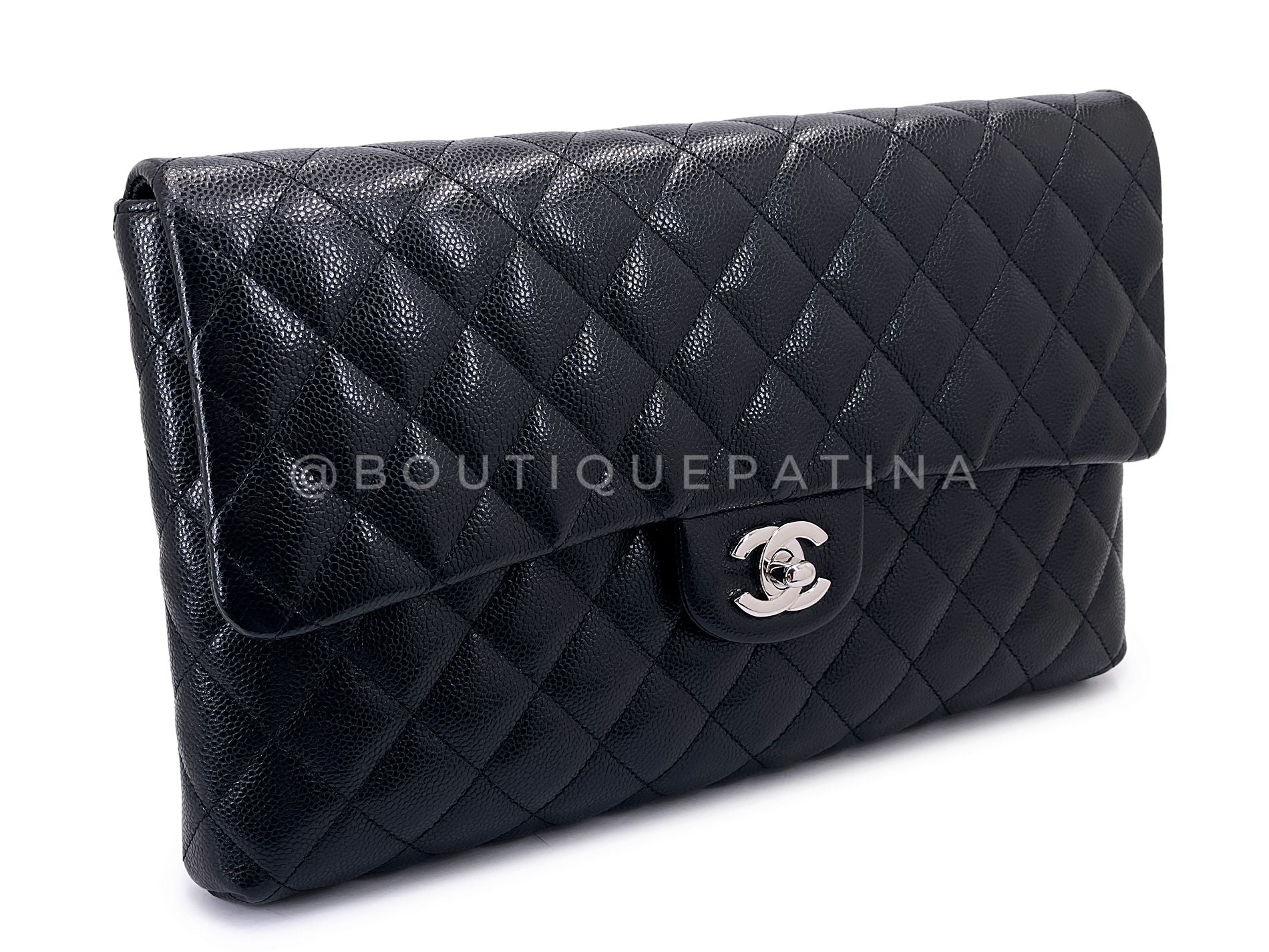 Chanel 2020 Black Caviar Timeless Flap Clutch Bag SHW DTG - Image 2