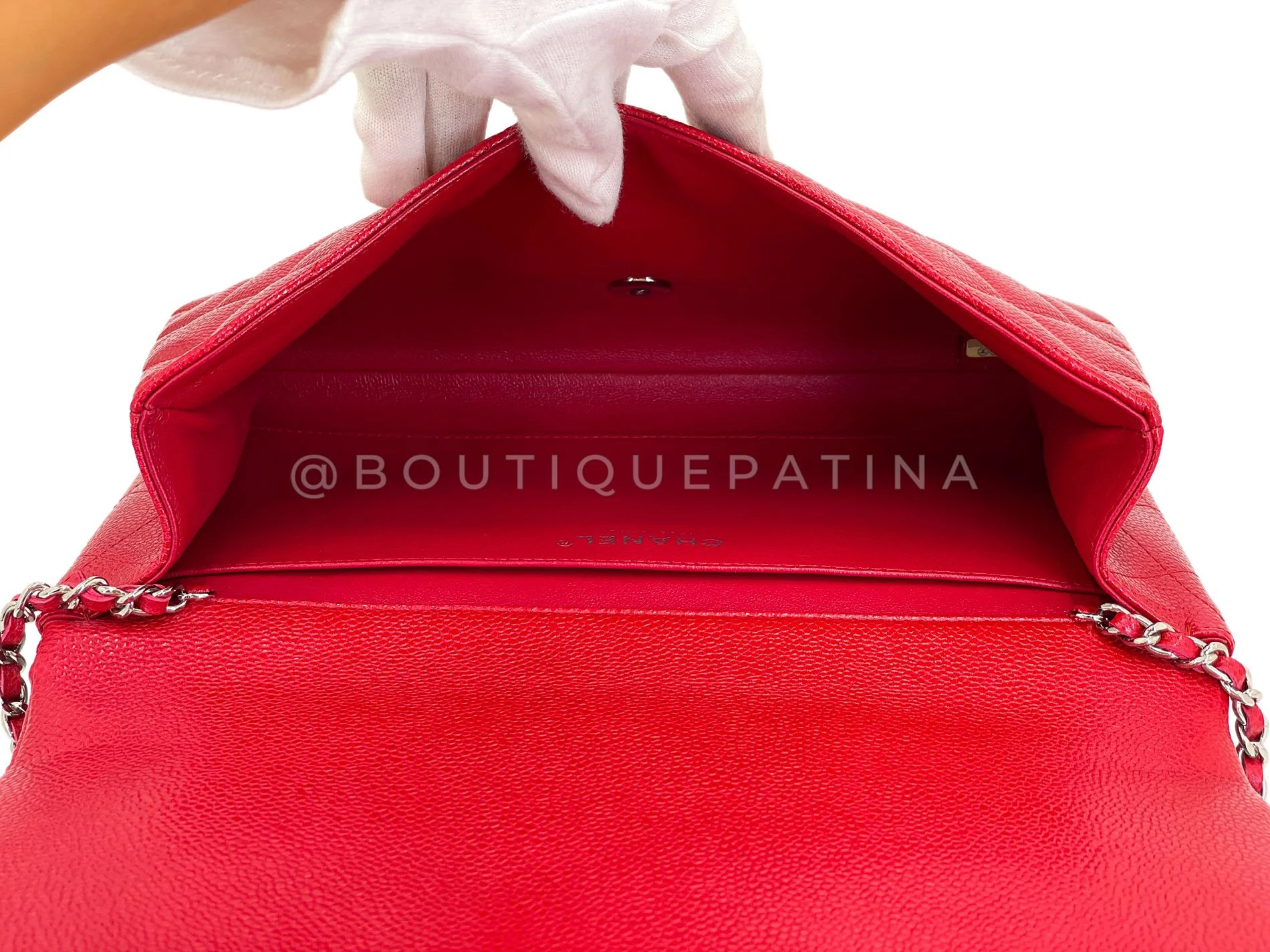 Chanel 2012 Red Caviar Timeless Classic Clutch on Chain Bag SHW YXQ - Image 11