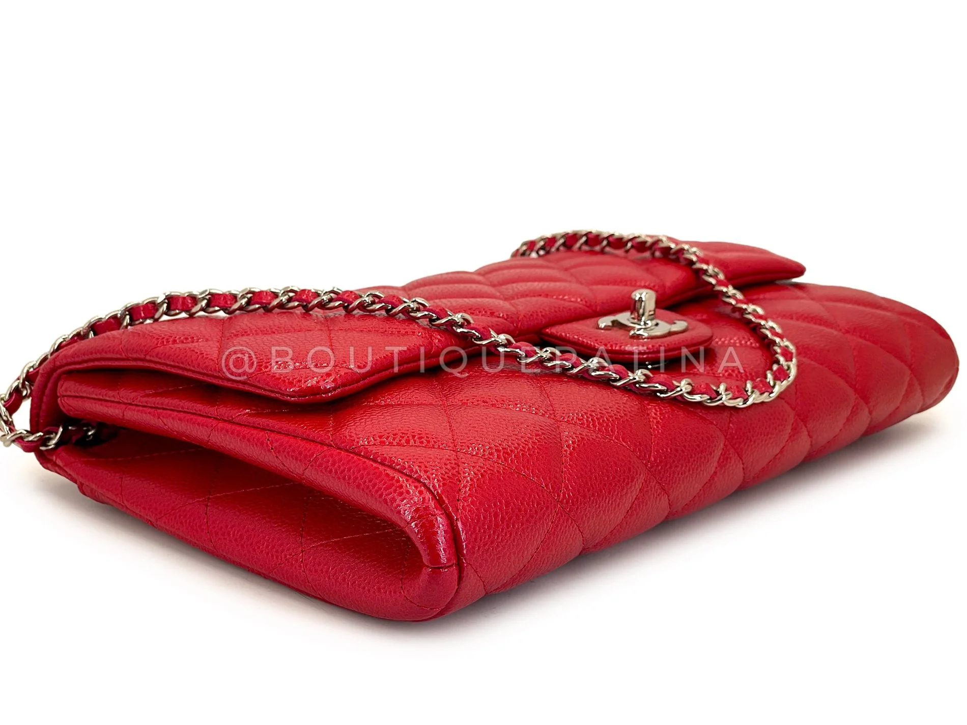 Chanel 2012 Red Caviar Timeless Classic Clutch on Chain Bag SHW YXQ - Image 8