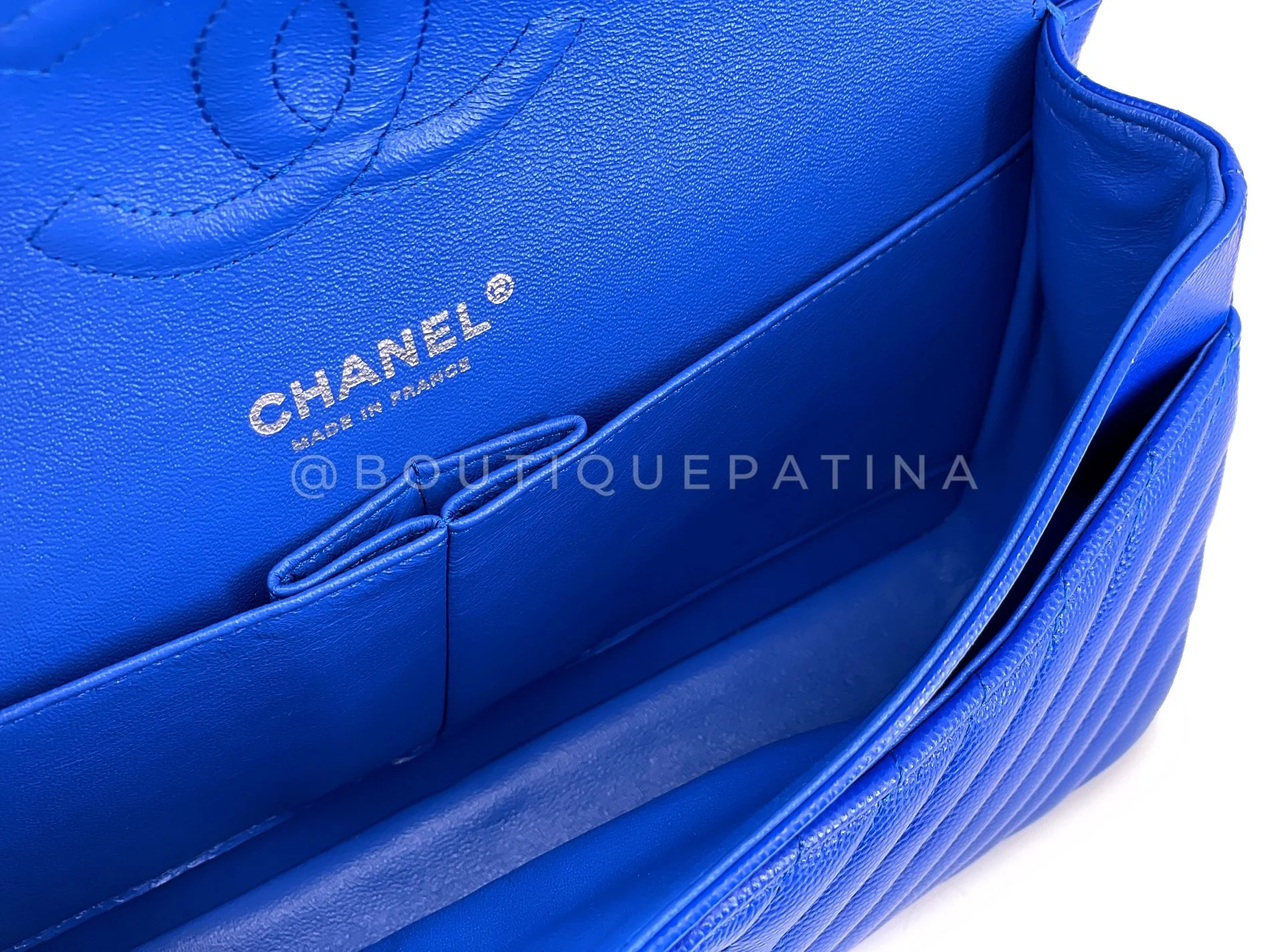 Chanel Blue Chevron Caviar Classic Double Flap Bag SHW E2L - Image 10