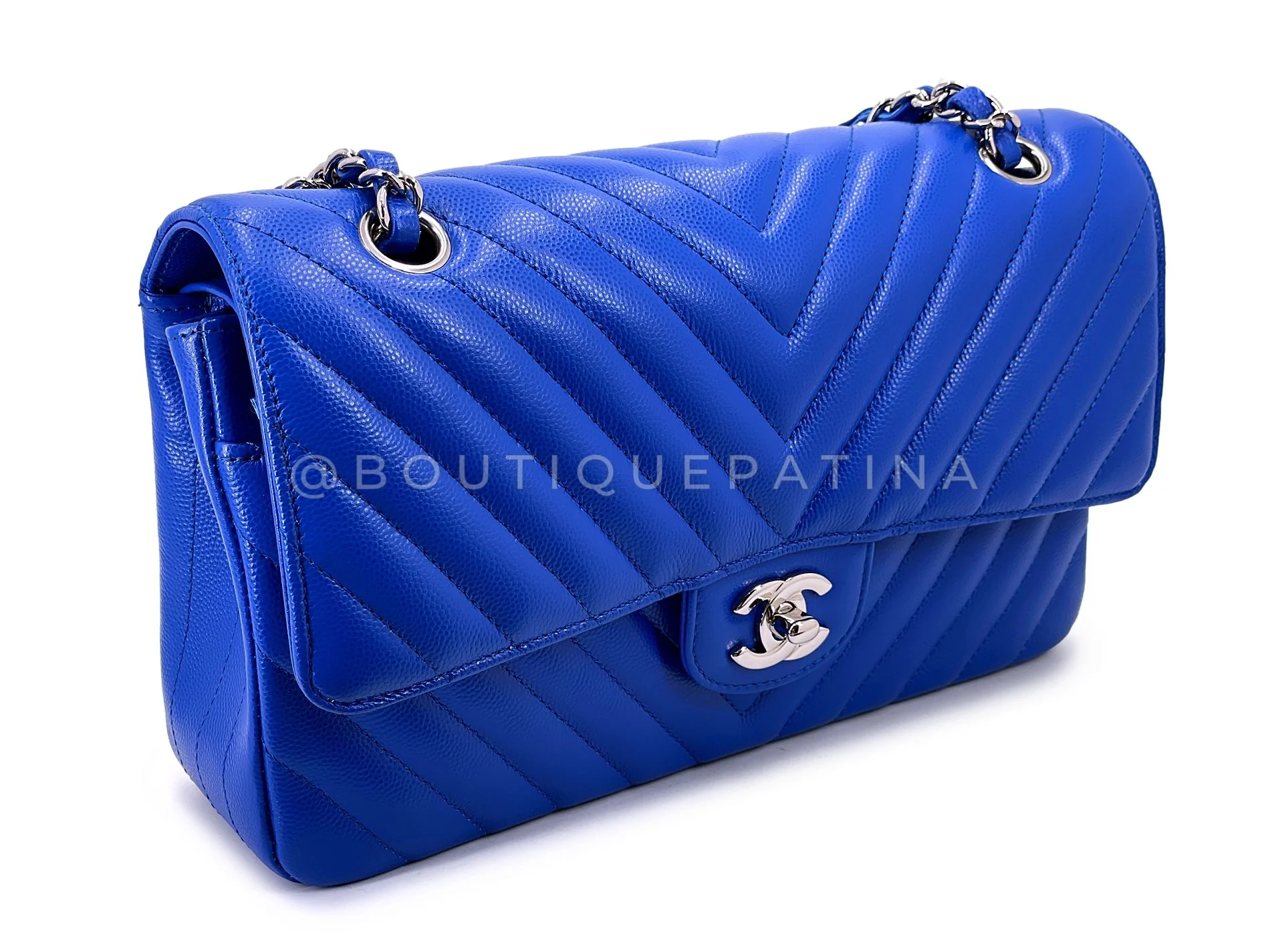 Chanel Blue Chevron Caviar Classic Double Flap Bag SHW E2L - Image 3
