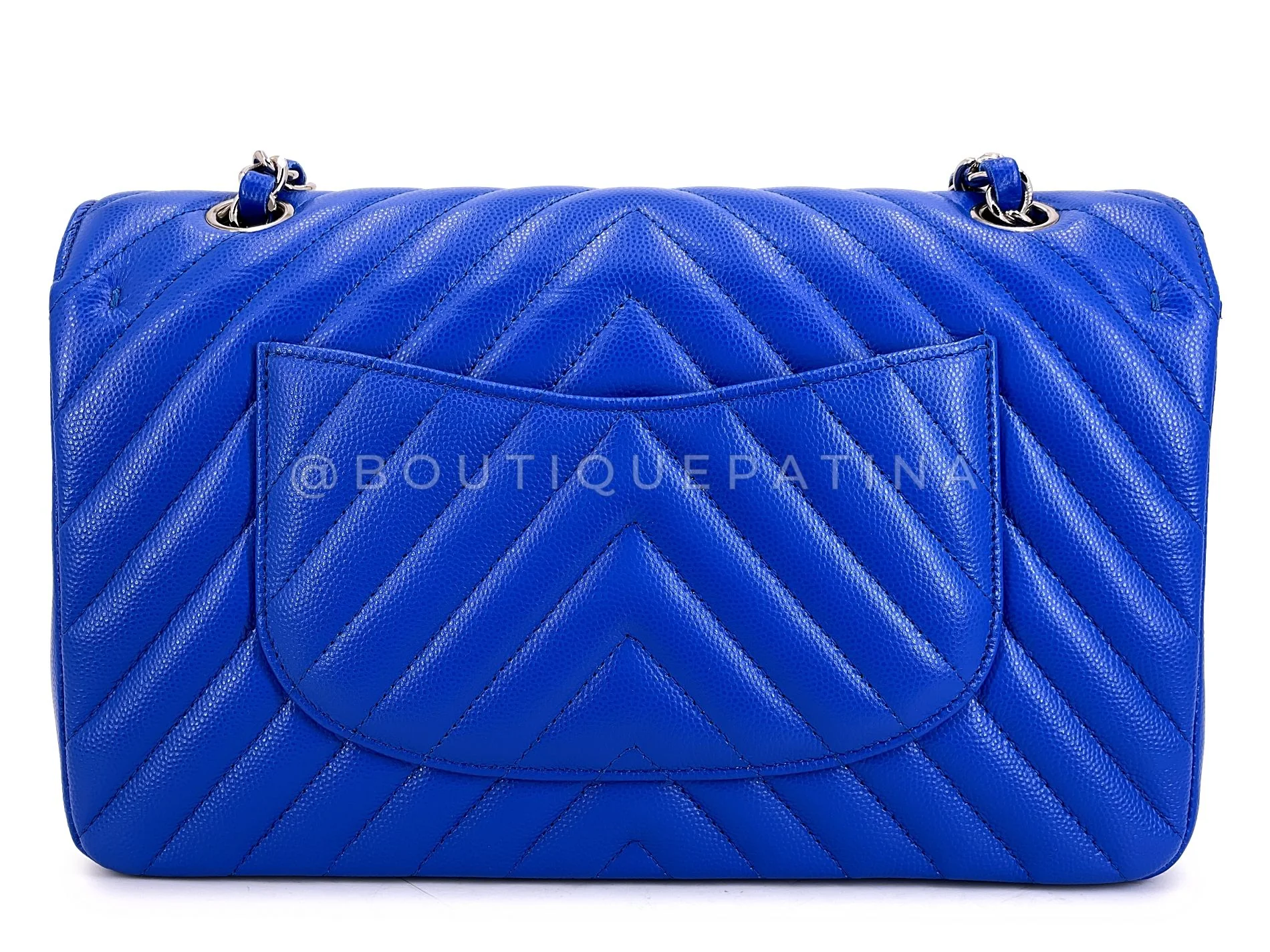 Chanel Blue Chevron Caviar Classic Double Flap Bag SHW E2L - Image 5