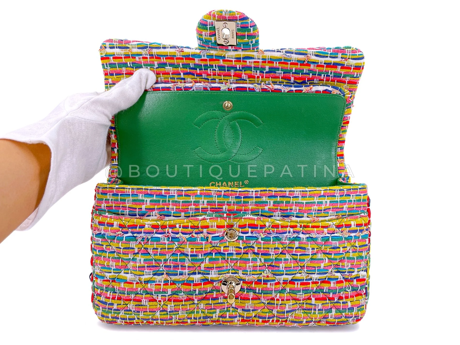 Chanel 2016 Rainbow Boucle Tweed Medium Classic Double Flap Bag GHW 3WH - Image 9