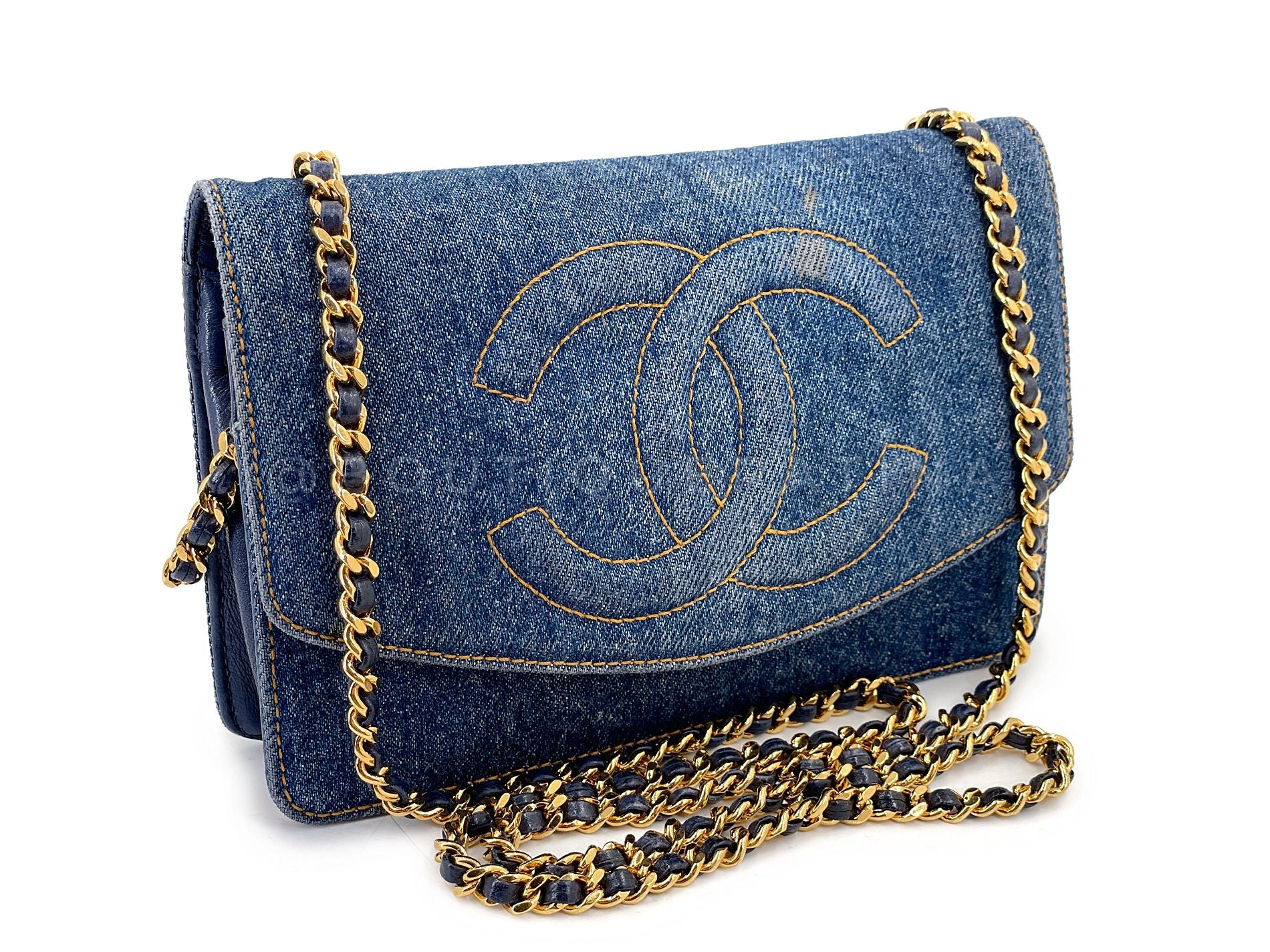 Chanel 1997 Vintage Timeless Denim WOC Wallet on Chain Flap Bag 24k GHW 304 - Image 2