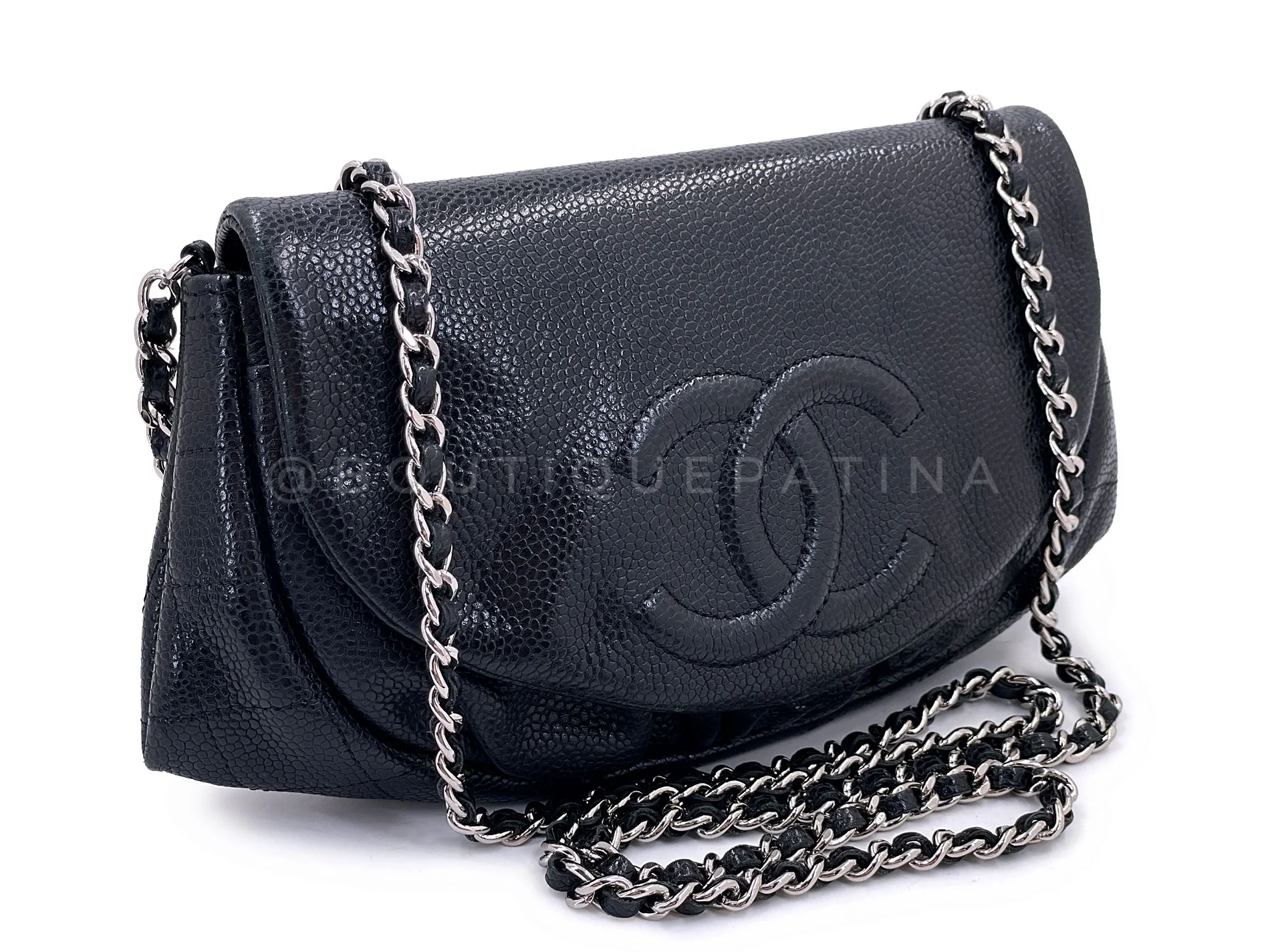 Chanel Black Caviar Half Moon Wallet on Chain WOC SHW F2A - Image 2