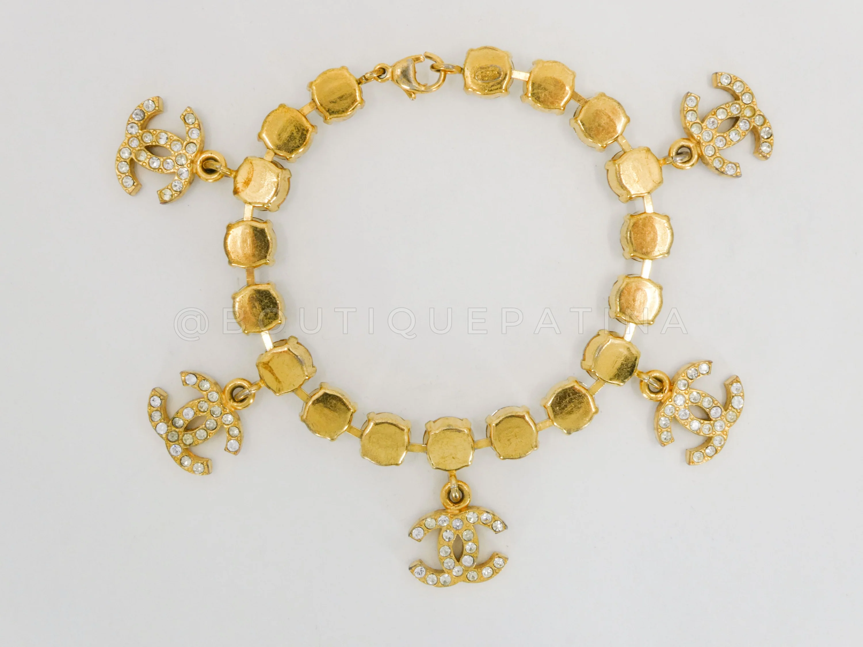 Chanel Vintage 96P "Barbie" Crystal 5-CC charm Rhinestone Bracelet - Image 2