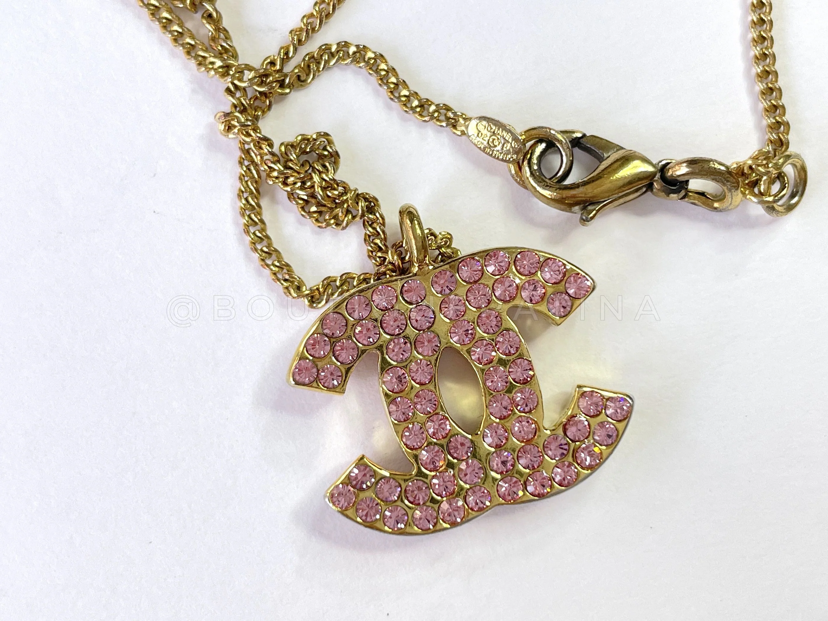 Chanel 02P Vintage Pink Crystal Studded Gold Necklace - Image 4