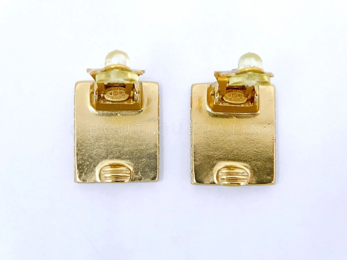 Chanel 02P Vintage Rue Cambon Stud Earrings Gold Plated - Image 2