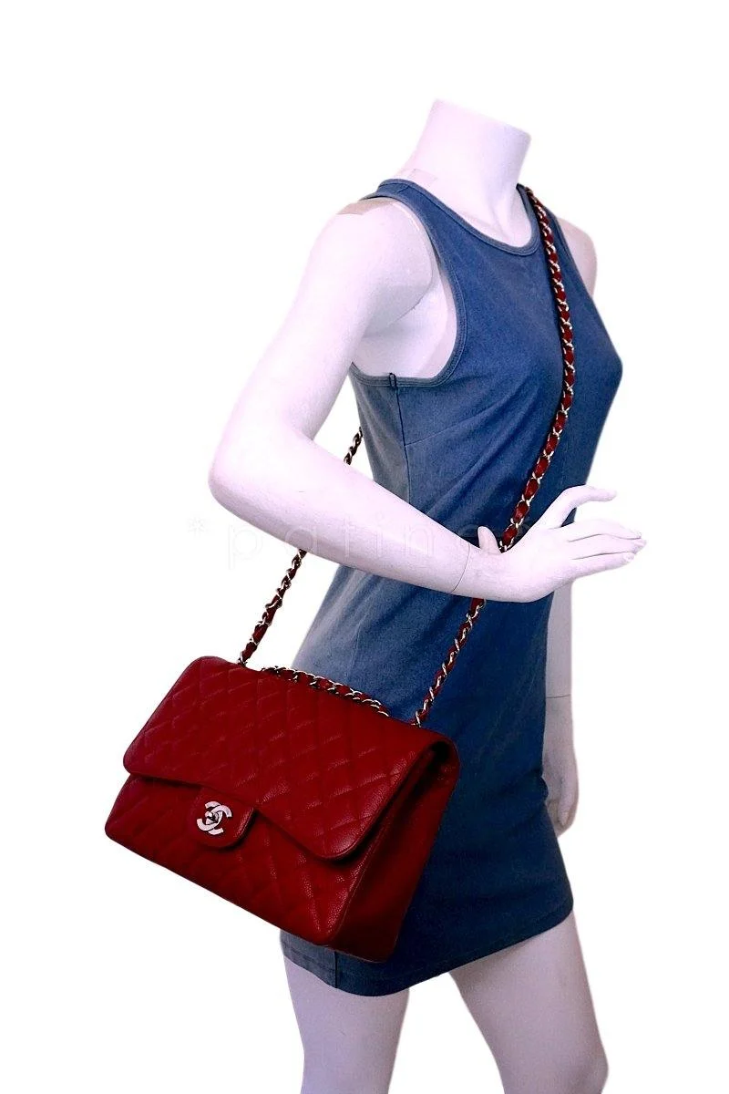 Chanel 09C Red Caviar Jumbo Classic Flap Bag SHW - Image 15