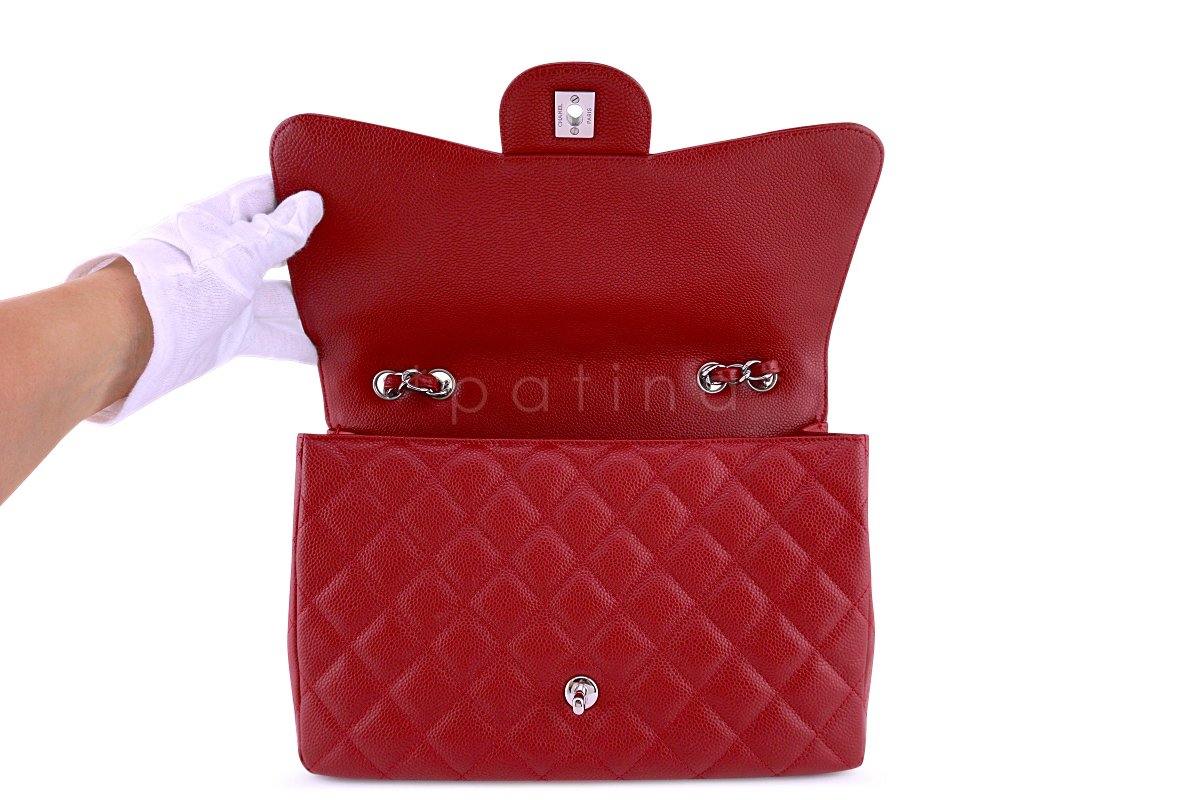 Chanel 10C Red Caviar Jumbo 2.55 Classic Flap Bag SHW - Image 9