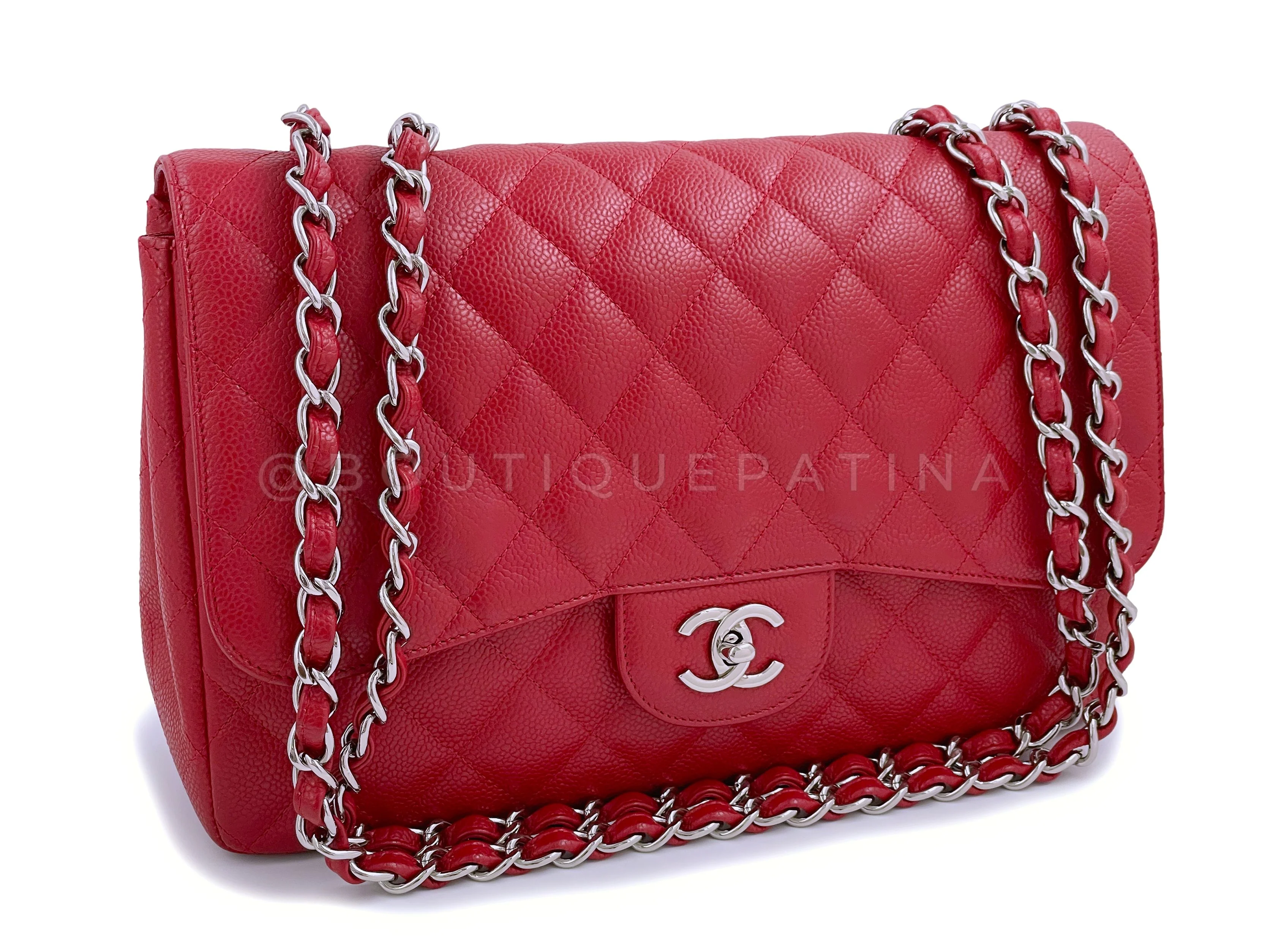 Chanel 10C Red Caviar Jumbo Classic Flap Bag SHW Single - Image 2