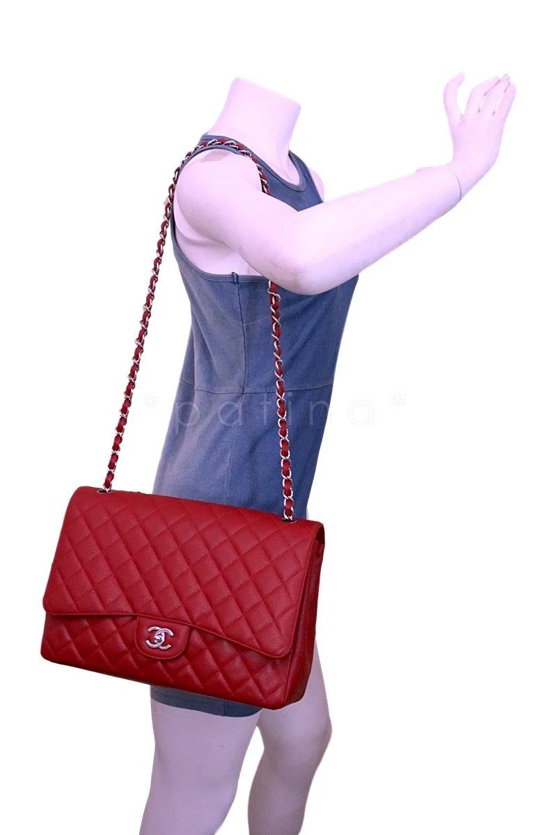Chanel 10C Red Caviar Maxi Quilted Classic 2.55 Jumbo XL Flap Bag - Image 15