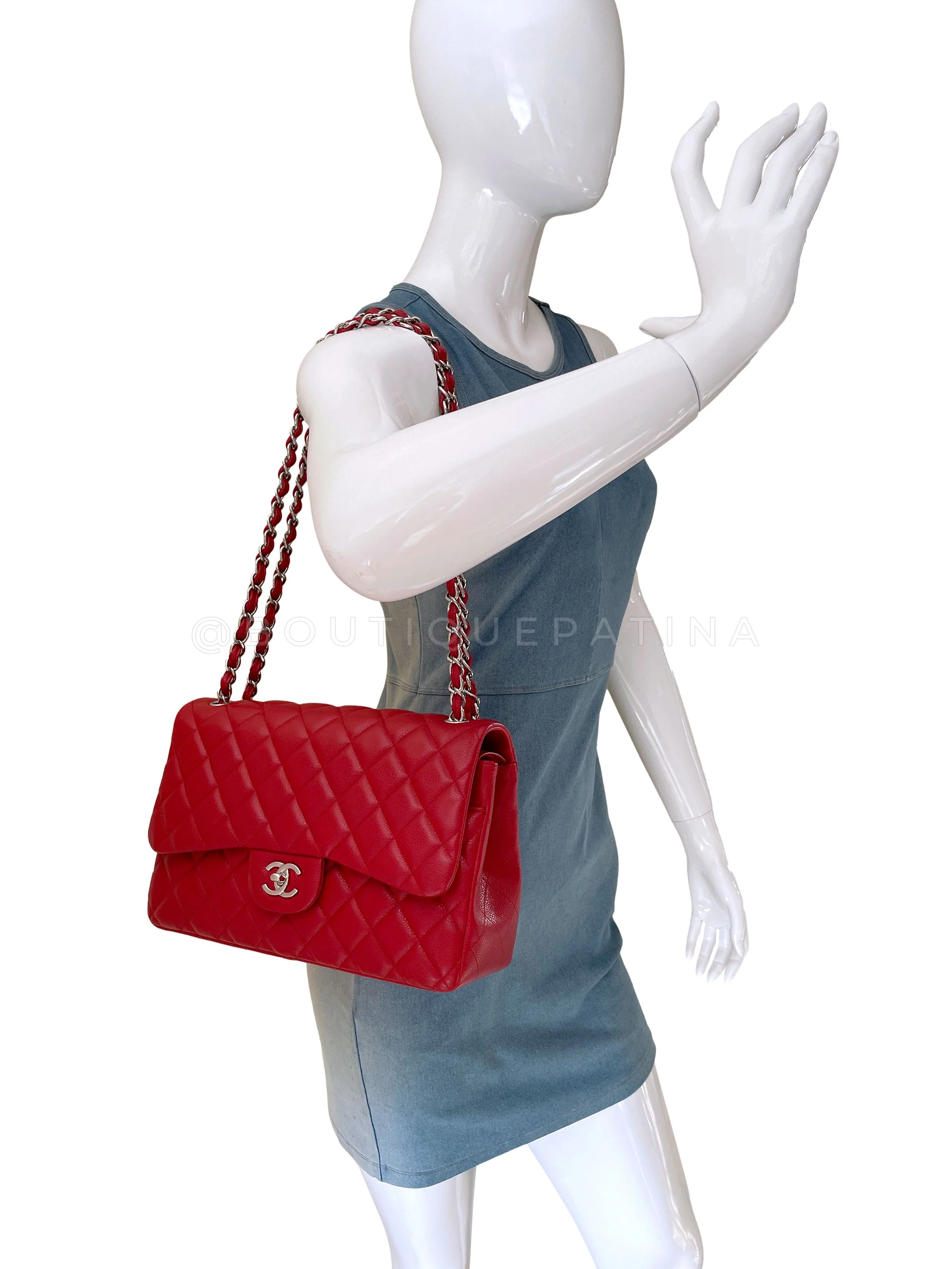 Chanel 11P Red Caviar Jumbo Classic Double Flap Bag SHW - Image 15