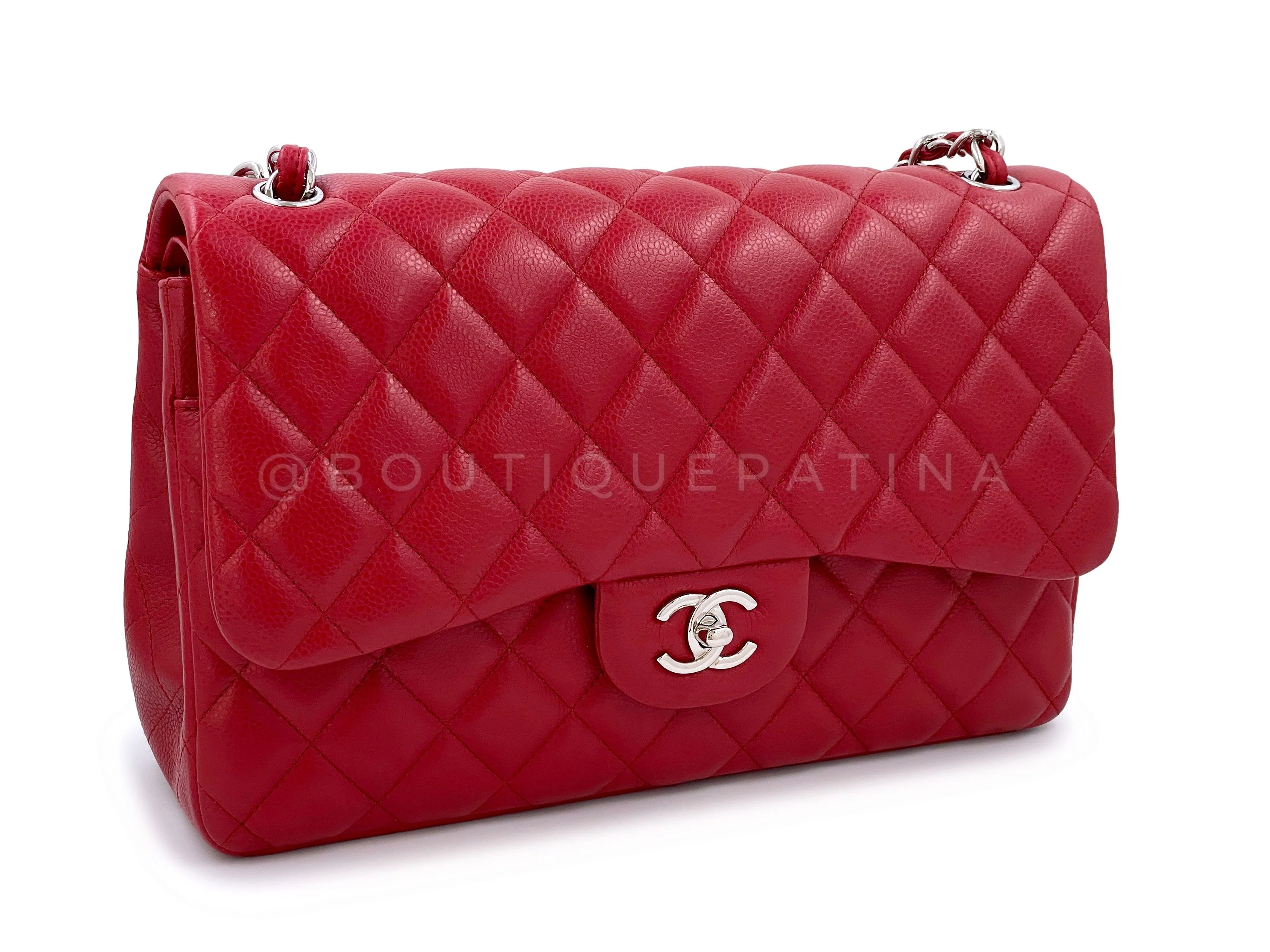Chanel 11P Red Caviar Jumbo Classic Double Flap Bag SHW - Image 3