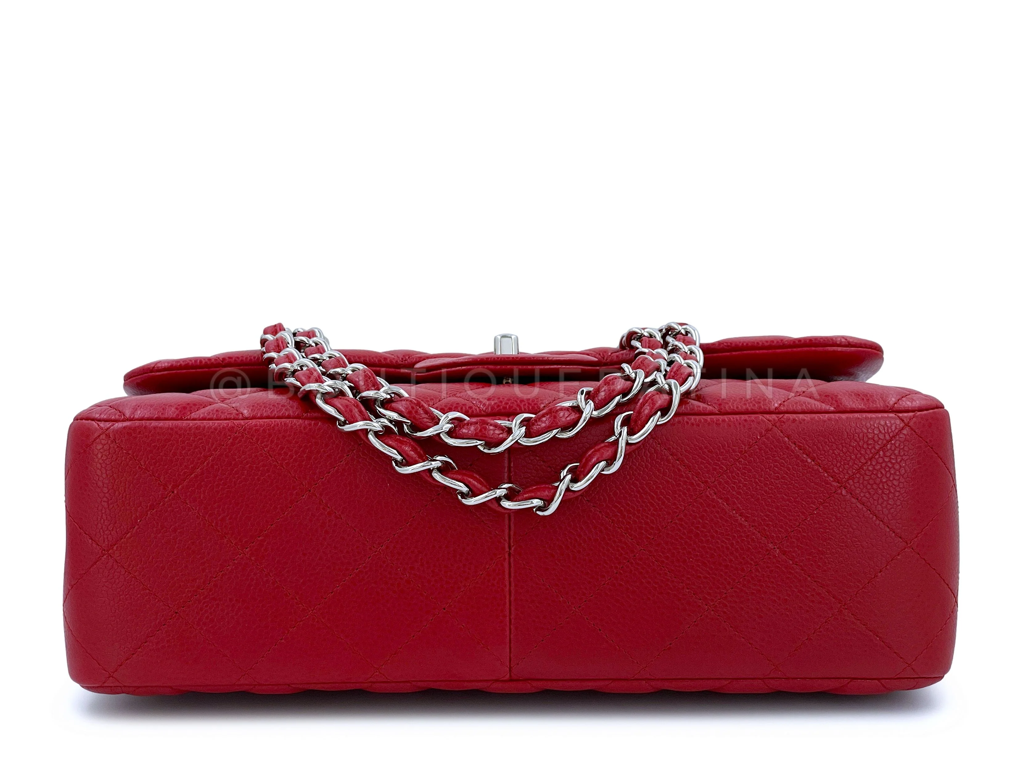 Chanel 11P Red Caviar Jumbo Classic Double Flap Bag SHW - Image 6