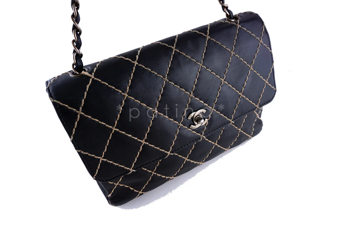 Chanel 12 in. Black Contrast Stitch Surpique Classic Jumbo Flap Bag - Image 2