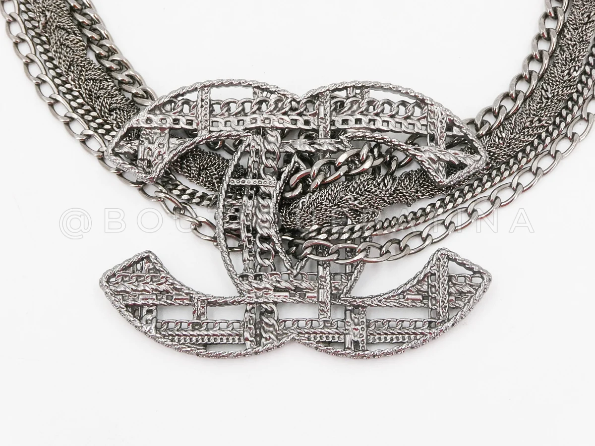 Chanel 13B Oversized "Tweed" Giant CC Multi Chain Choker Ruthenium OWO - Image 2