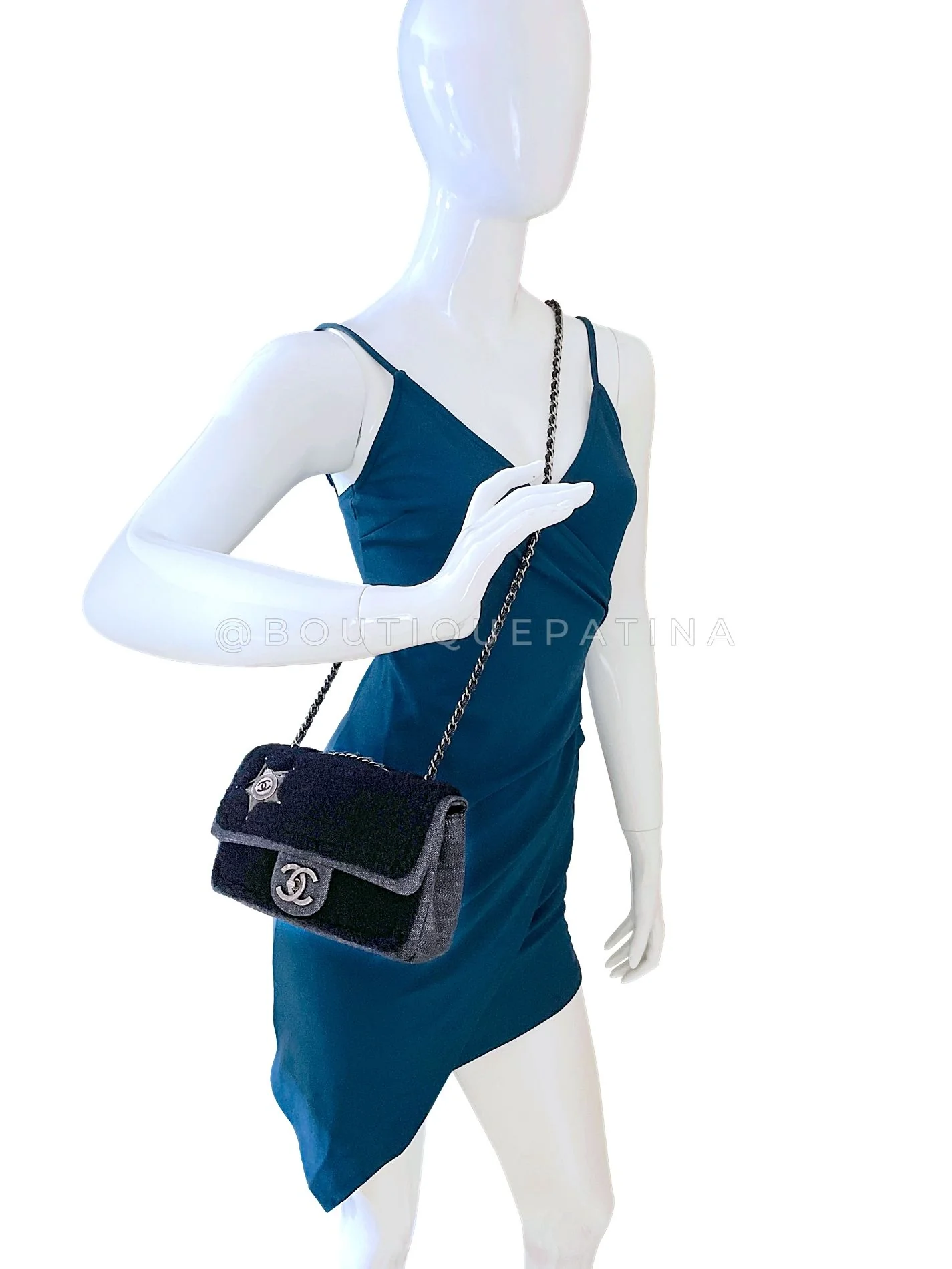 Chanel 14A Blue Denim Shearling Mini Flap Bag Paris-Dallas RHW XFN - Image 15