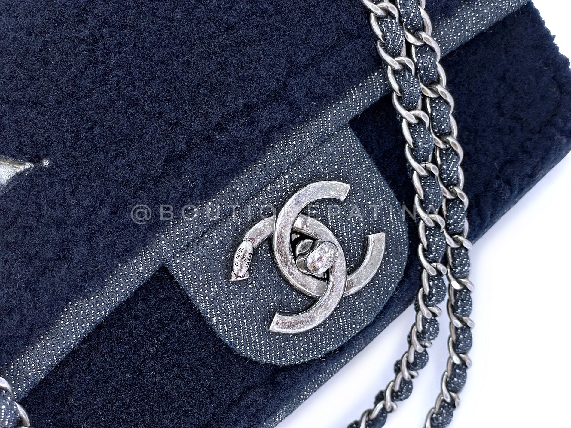 Chanel 14A Blue Denim Shearling Mini Flap Bag Paris-Dallas RHW XFN - Image 8