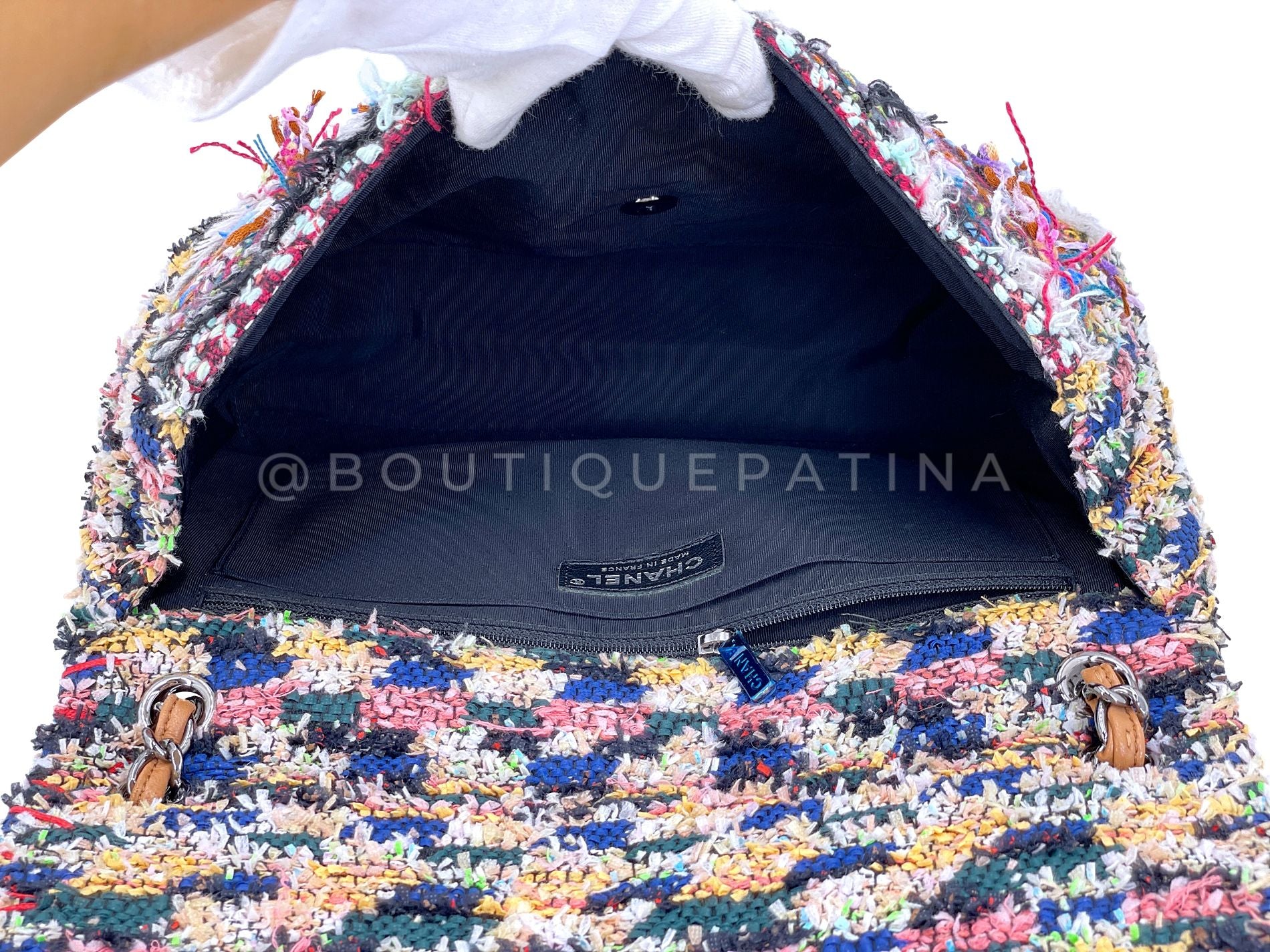 Chanel 15C Paris Dubai Pom Pom Tweed Jumbo Flap Bag RHW Rainbow RYK - Image 10