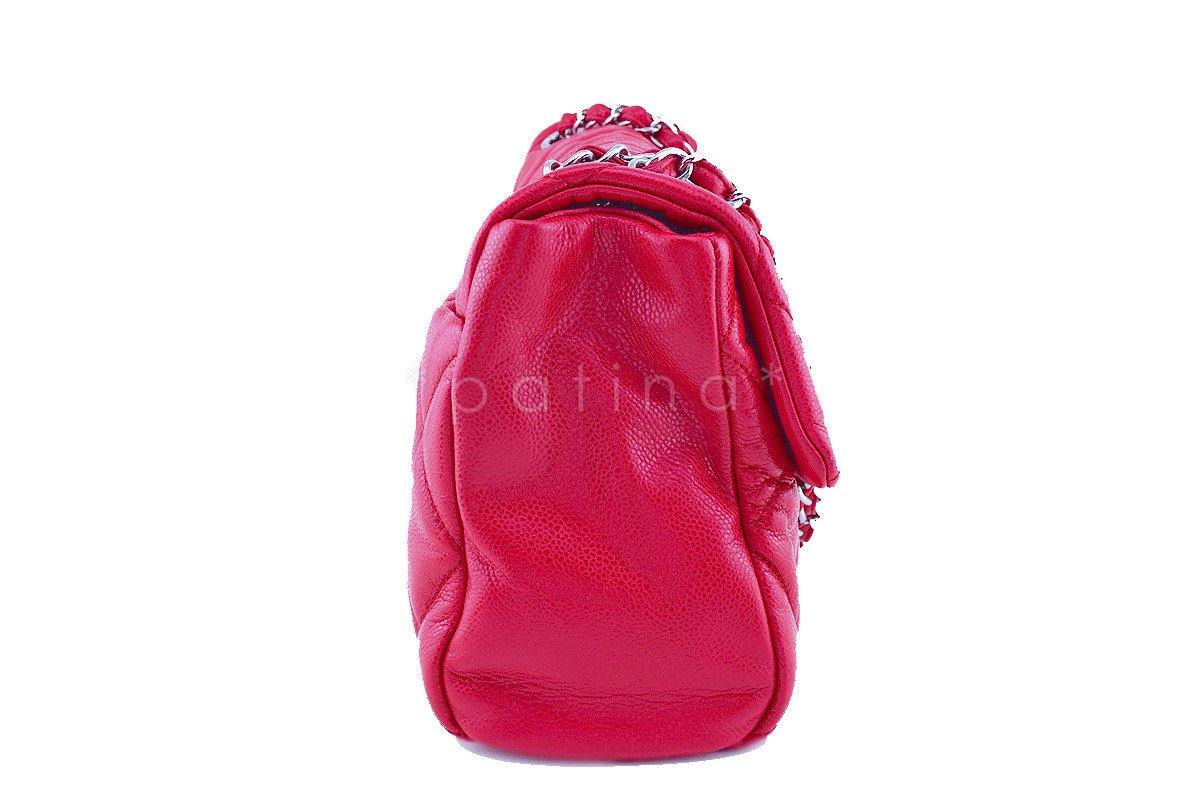 Chanel 15in. Raspberry Red Caviar Maxi Jumbo XL Classic Easy Flap Bag - Image 4