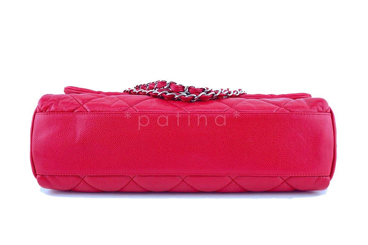 Chanel 15in. Raspberry Red Caviar Maxi Jumbo XL Classic Easy Flap Bag - Image 6
