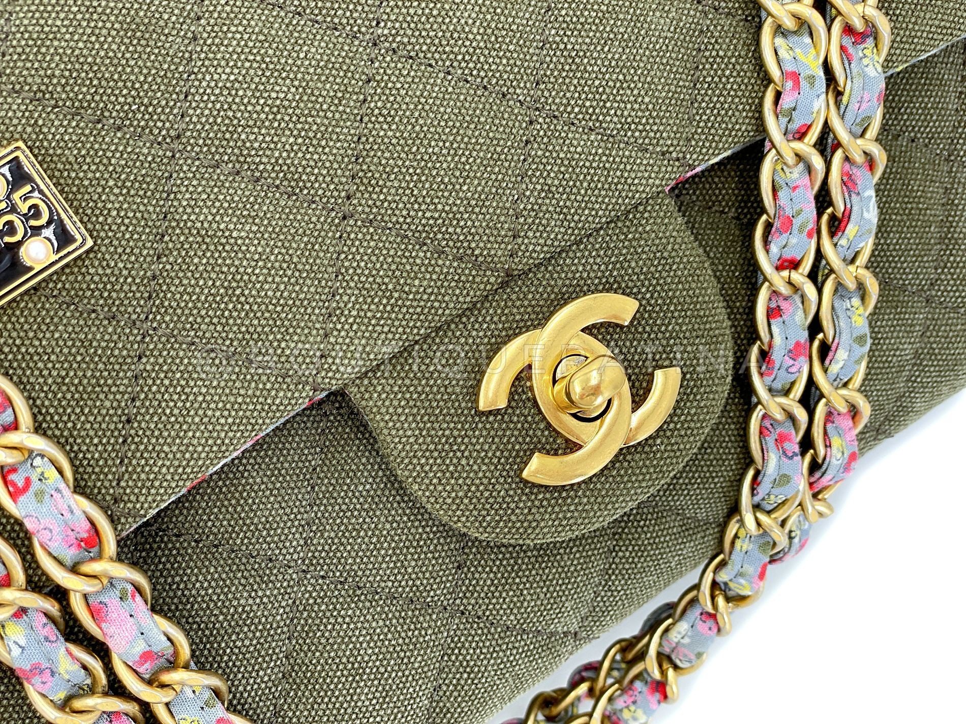 Chanel 17C Coco Cuba Khaki Medium Classic Double Flap Bag GHW CPX - Image 9