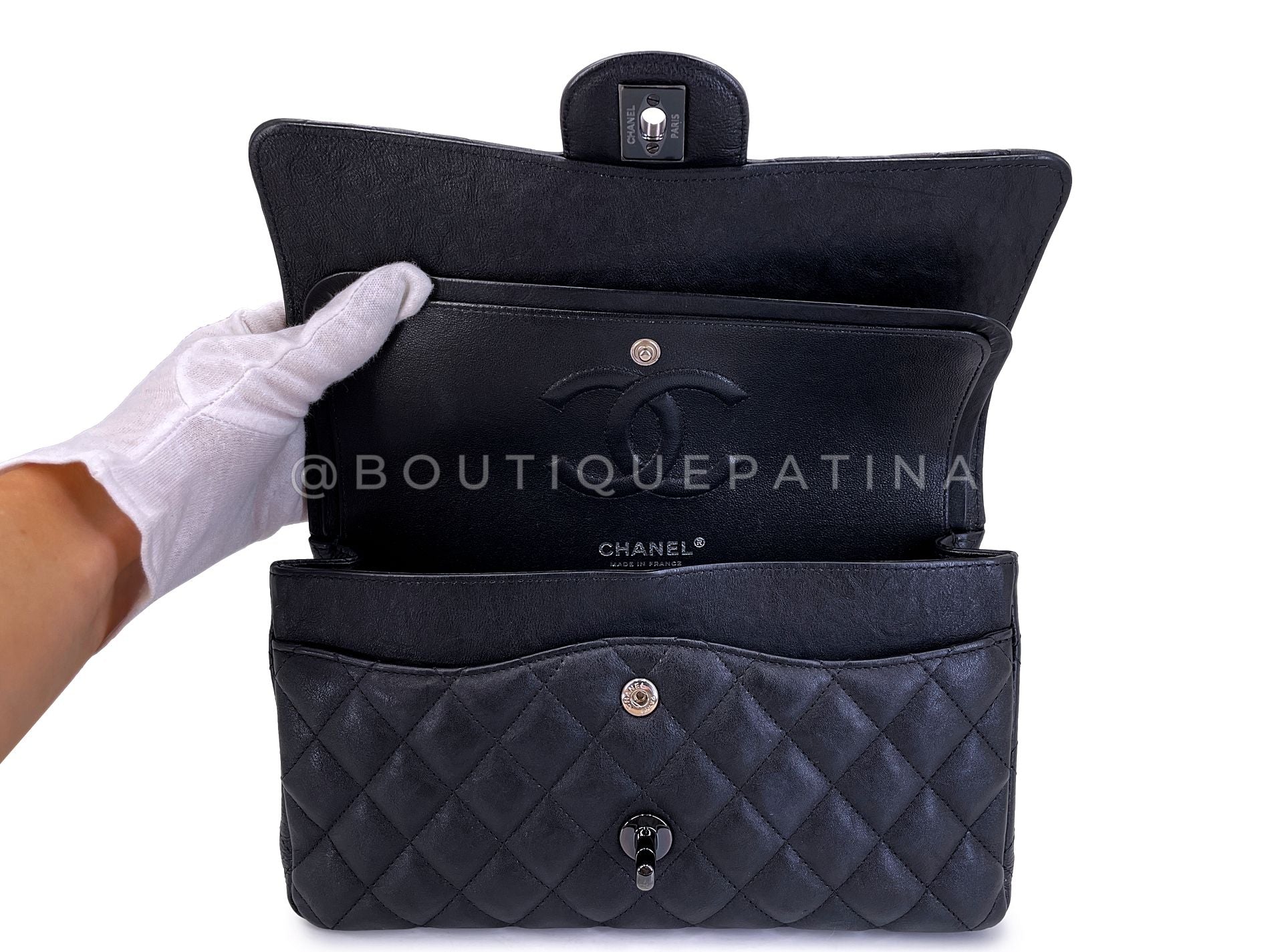 Chanel 17S So Black Medium Classic Double Flap Bag Calfskin QB8 - Image 9