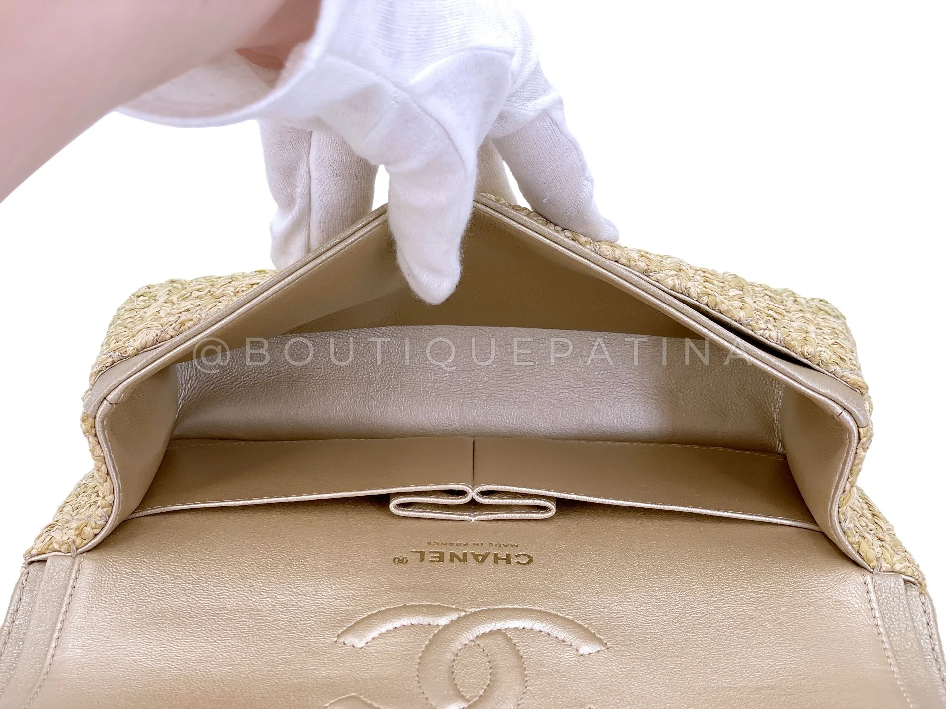 Chanel 18C Beige Raffia Medium Classic Double Flap Bag GHW Paris Athens MWZ - Image 10