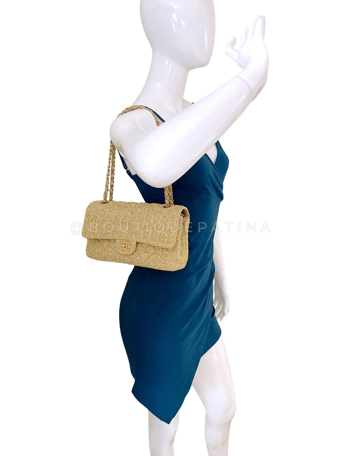 Chanel 18C Beige Raffia Medium Classic Double Flap Bag GHW Paris Athens MWZ - Image 14