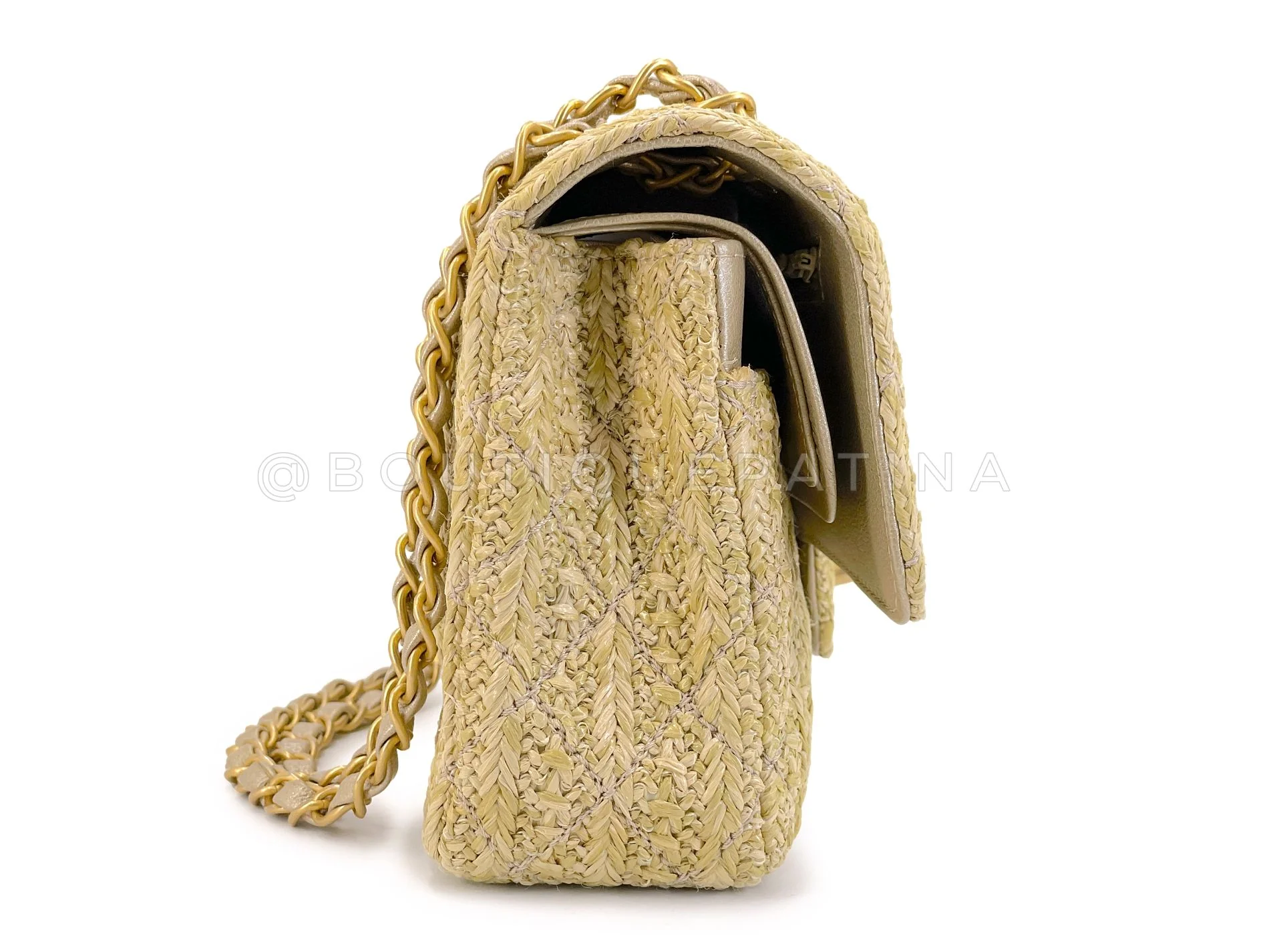 Chanel 18C Beige Raffia Medium Classic Double Flap Bag GHW Paris Athens MWZ - Image 4