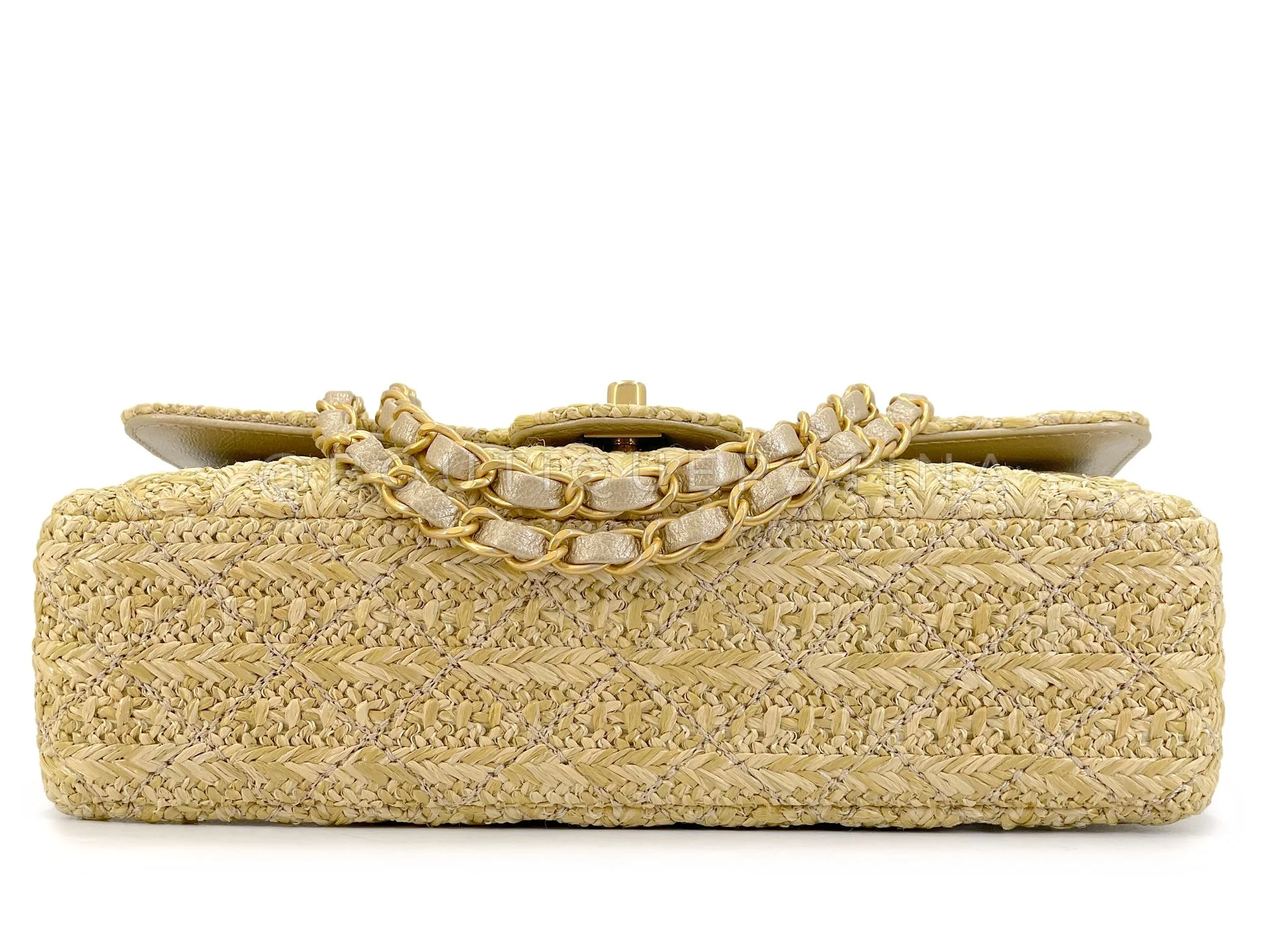 Chanel 18C Beige Raffia Medium Classic Double Flap Bag GHW Paris Athens MWZ - Image 6