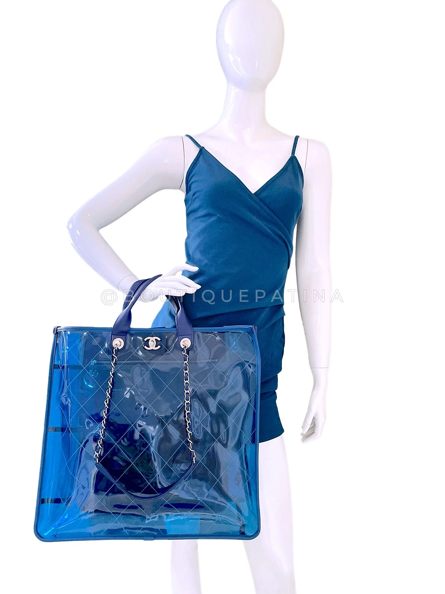 Chanel 18S Coco Splash Large Blue PVC Leather Trimmed NS Tote Bag SHW T2O - Image 12