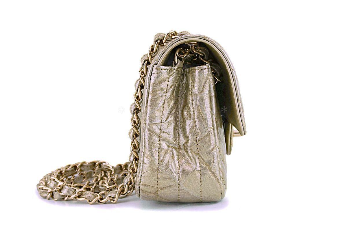 Chanel 18S Gold Crumpled Calf Patent Chevron Rectangular Mini Classic Flap Bag GHW - Image 4