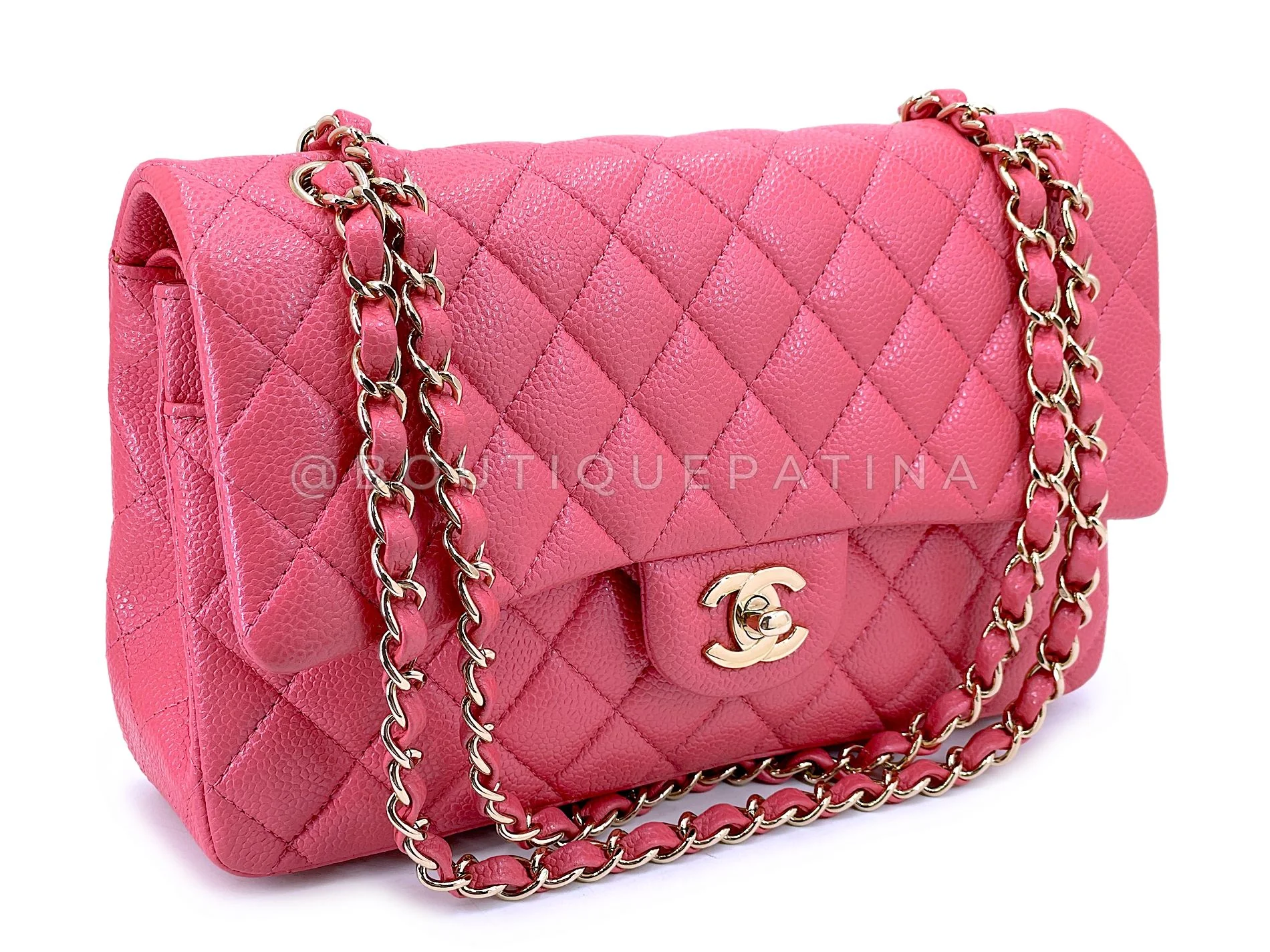 Chanel 18S Pearly Pink Caviar Medium Classic Double Flap Bag GHW DQW - Image 2