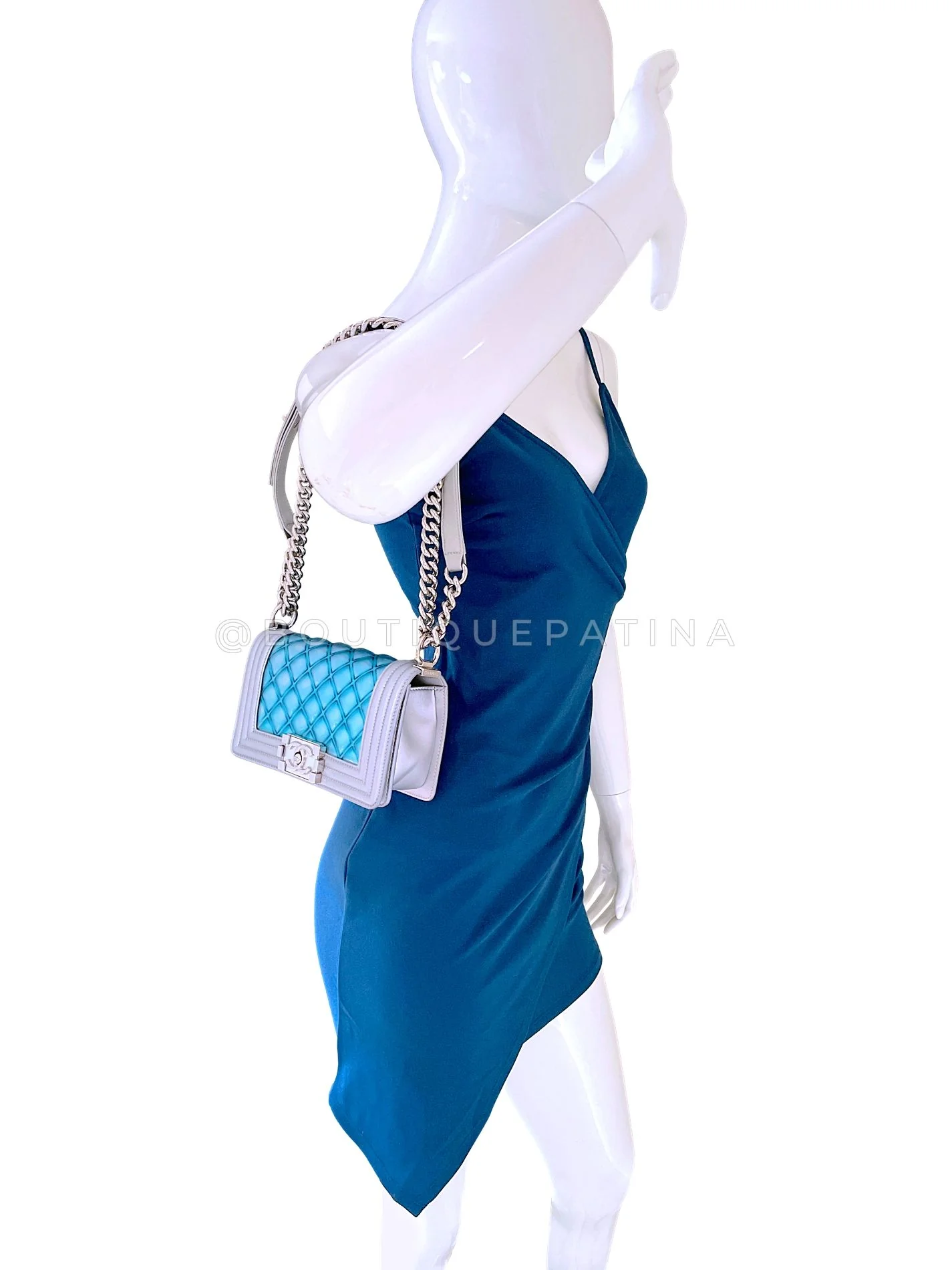 Chanel 18S Turquoise Mermaid Iridescent Water Boy Flap Bag Small 5N0 - Image 16