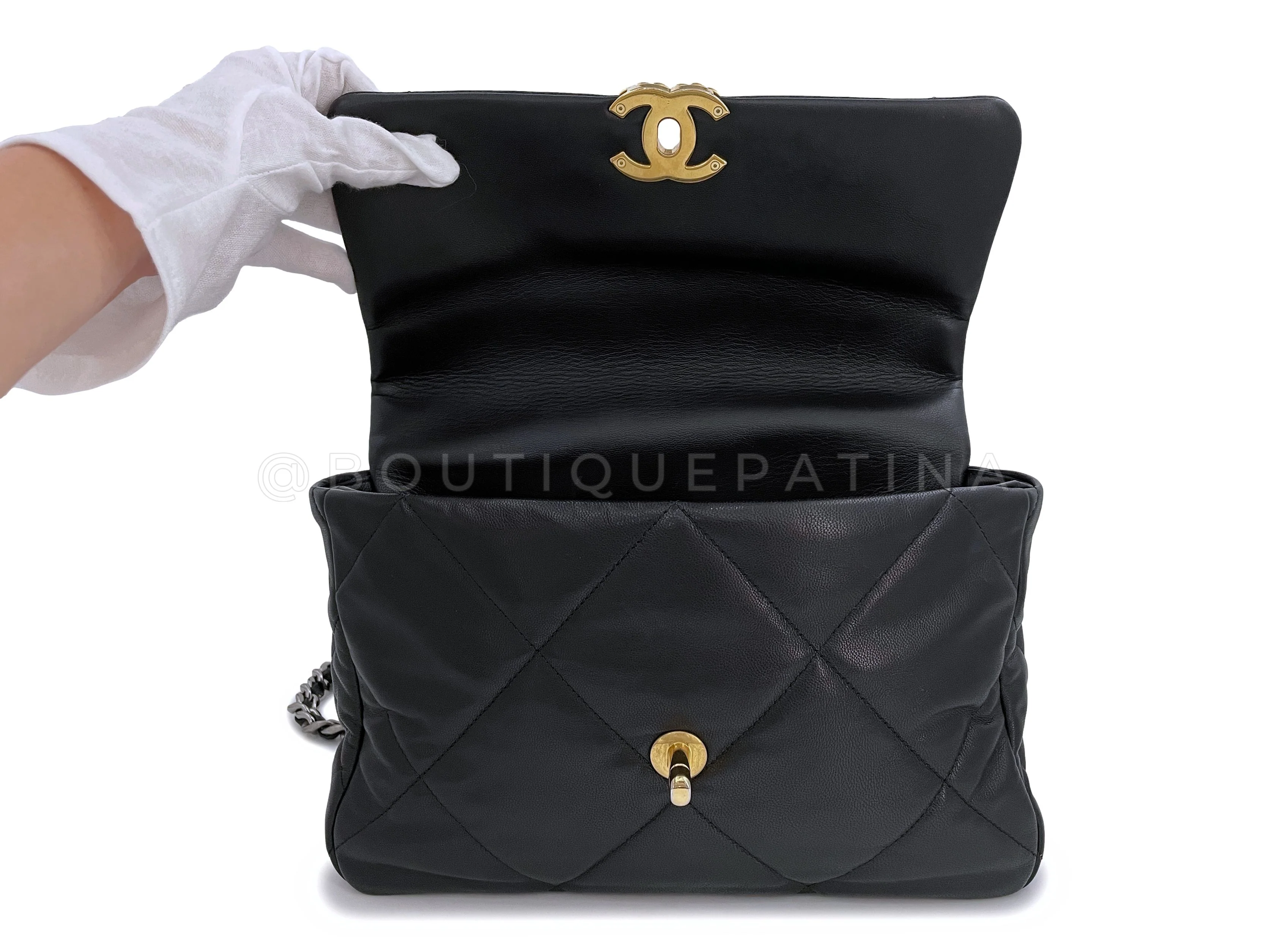 Chanel 19 Black Large Flap Bag Lambskin GHW - Image 8