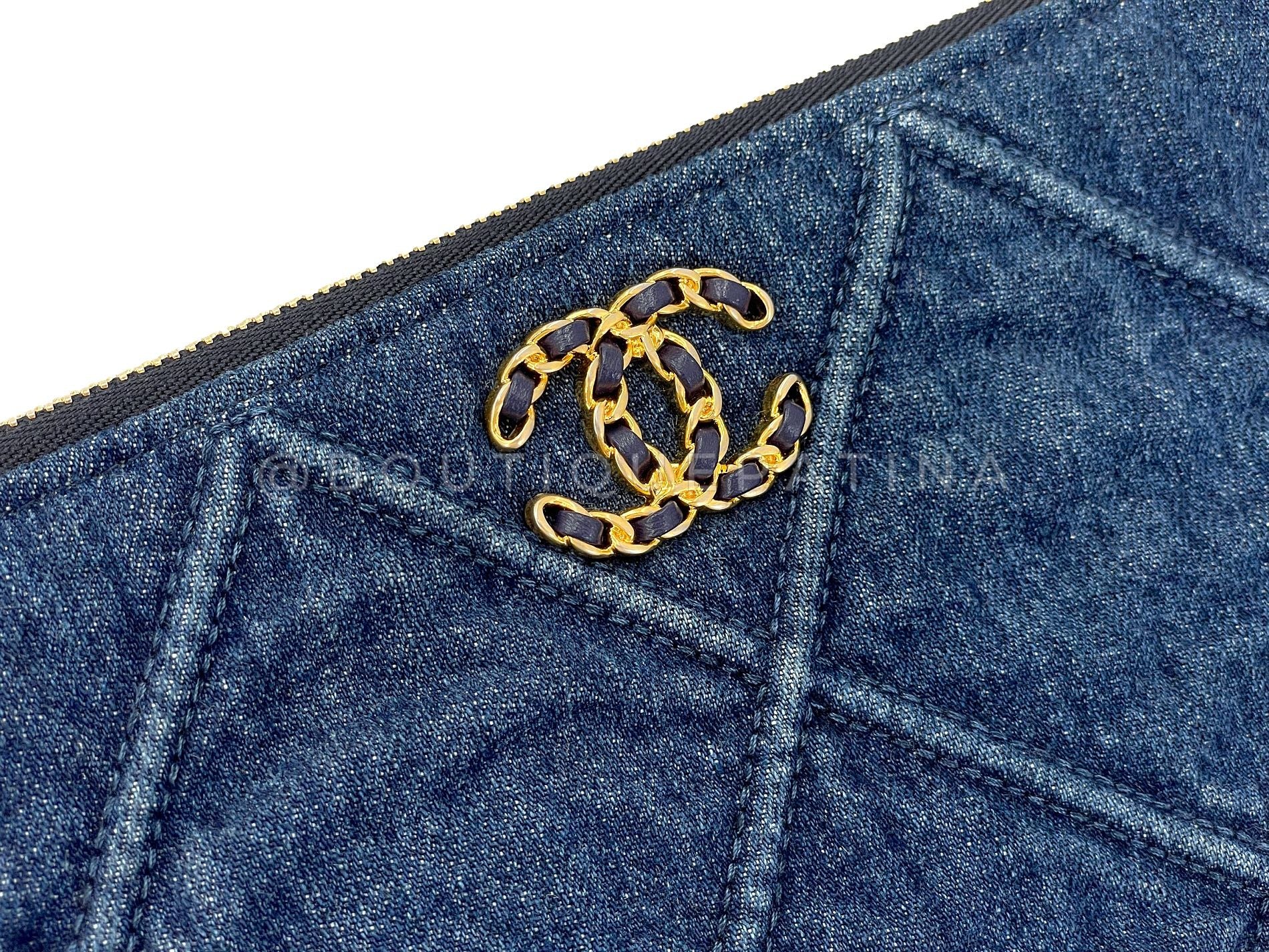 Chanel 19 Blue Denim Large O Case Clutch Bag GHW 6EX - Image 4