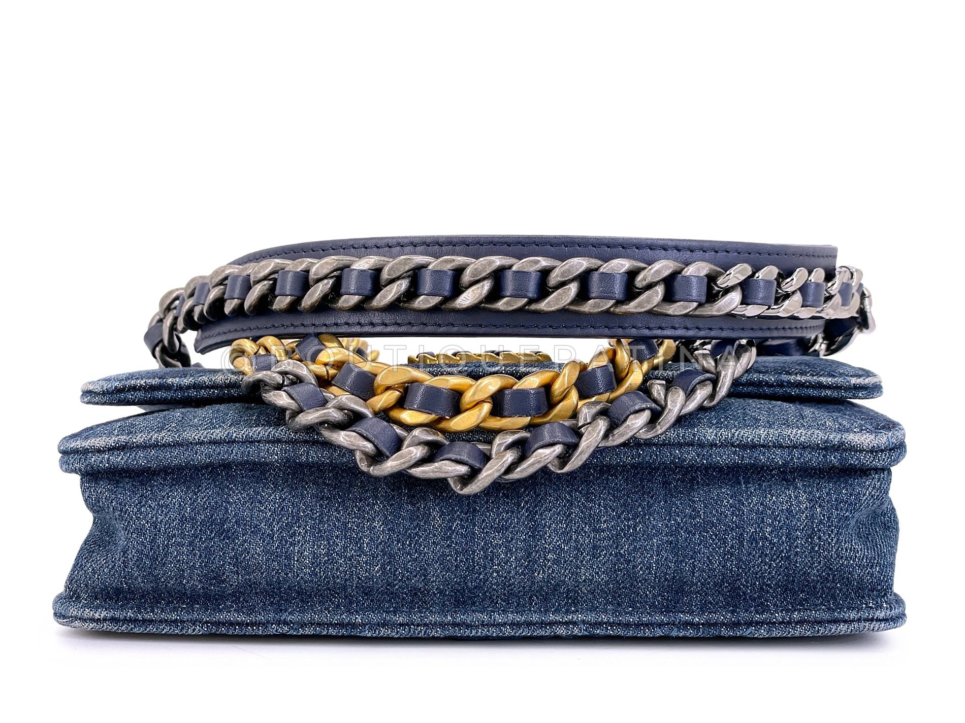 Chanel 19 Blue Denim Wallet on Chain WOC Bag 2PE - Image 6