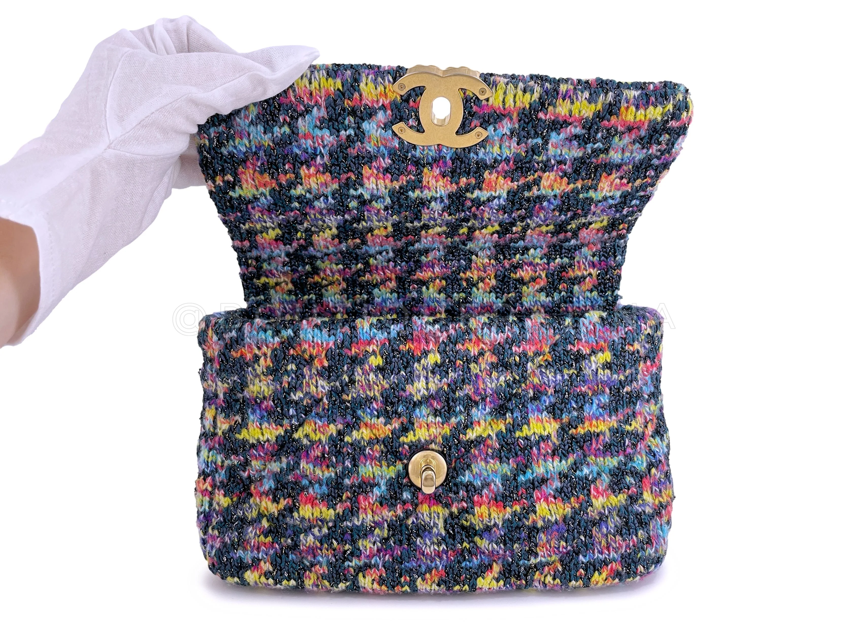 Chanel 19 Rainbow Houndstooth Tweed Wool Flap Bag Small - Image 10