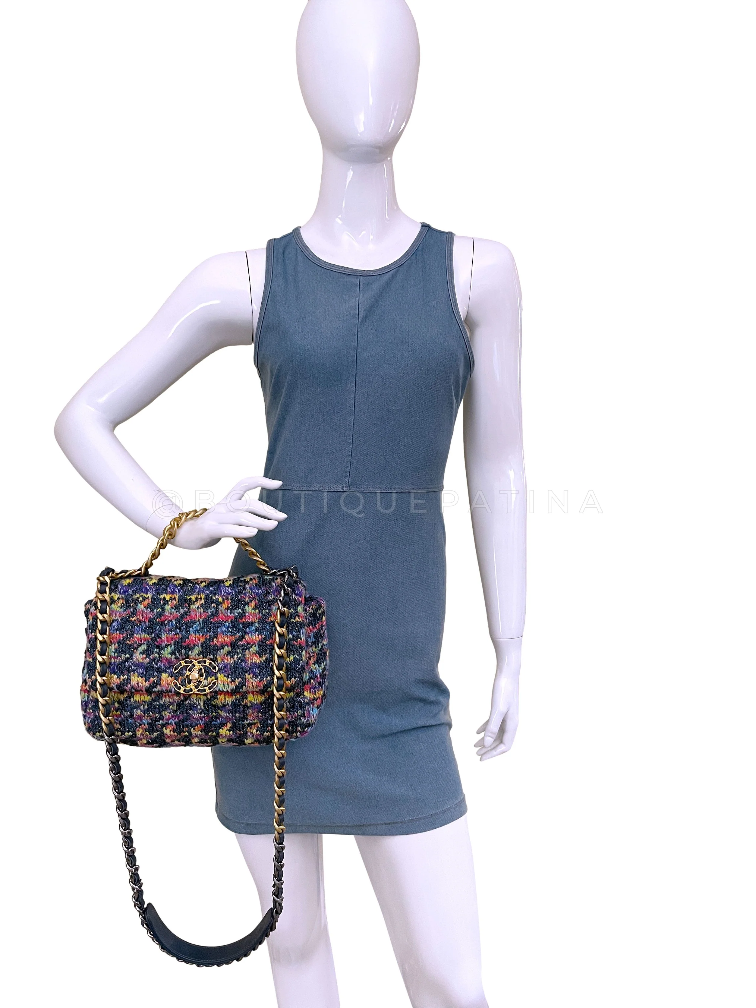 Chanel 19 Rainbow Houndstooth Tweed Wool Flap Bag Small - Image 16