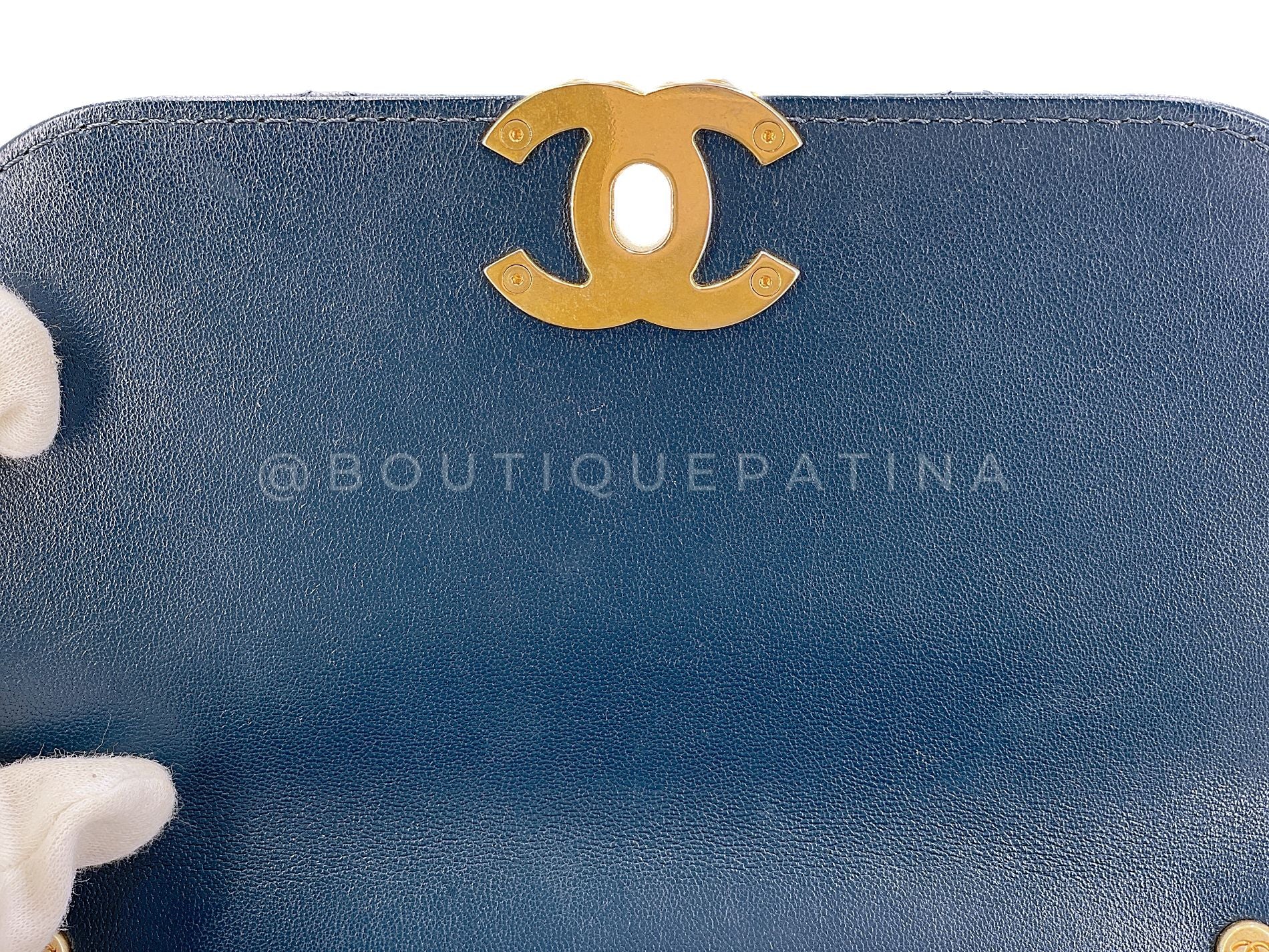 Chanel 19 Slate Blue Infinity Top Handle Crossbody Flap Bag GG5 - Image 11