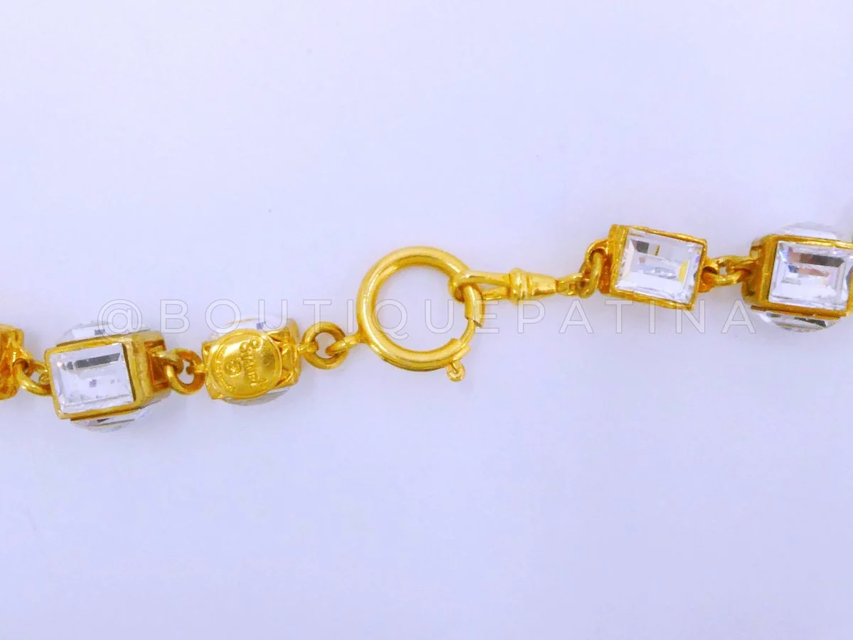 Chanel 1980s Vintage Massive Crystal Cube Long Necklace Gold Plated - Image 4