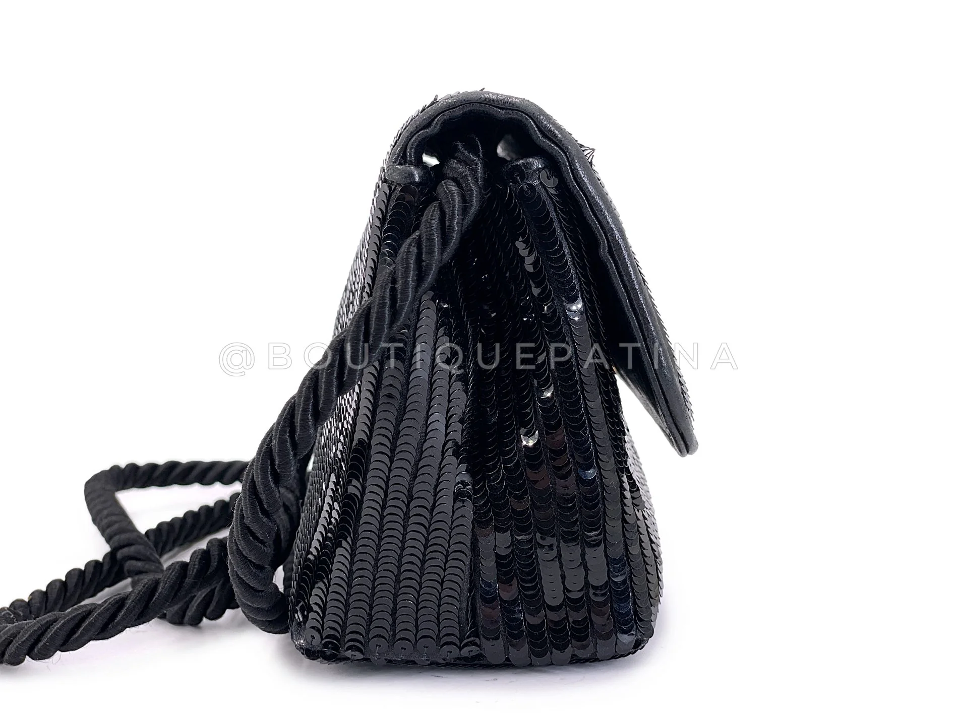Chanel 1986 Vintage Black Sequin Evening Clutch Crossbody Bag K2J - Image 4