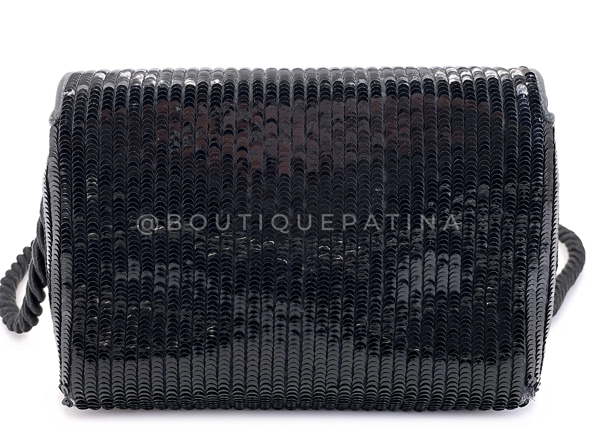 Chanel 1986 Vintage Black Sequin Evening Clutch Crossbody Bag K2J - Image 5