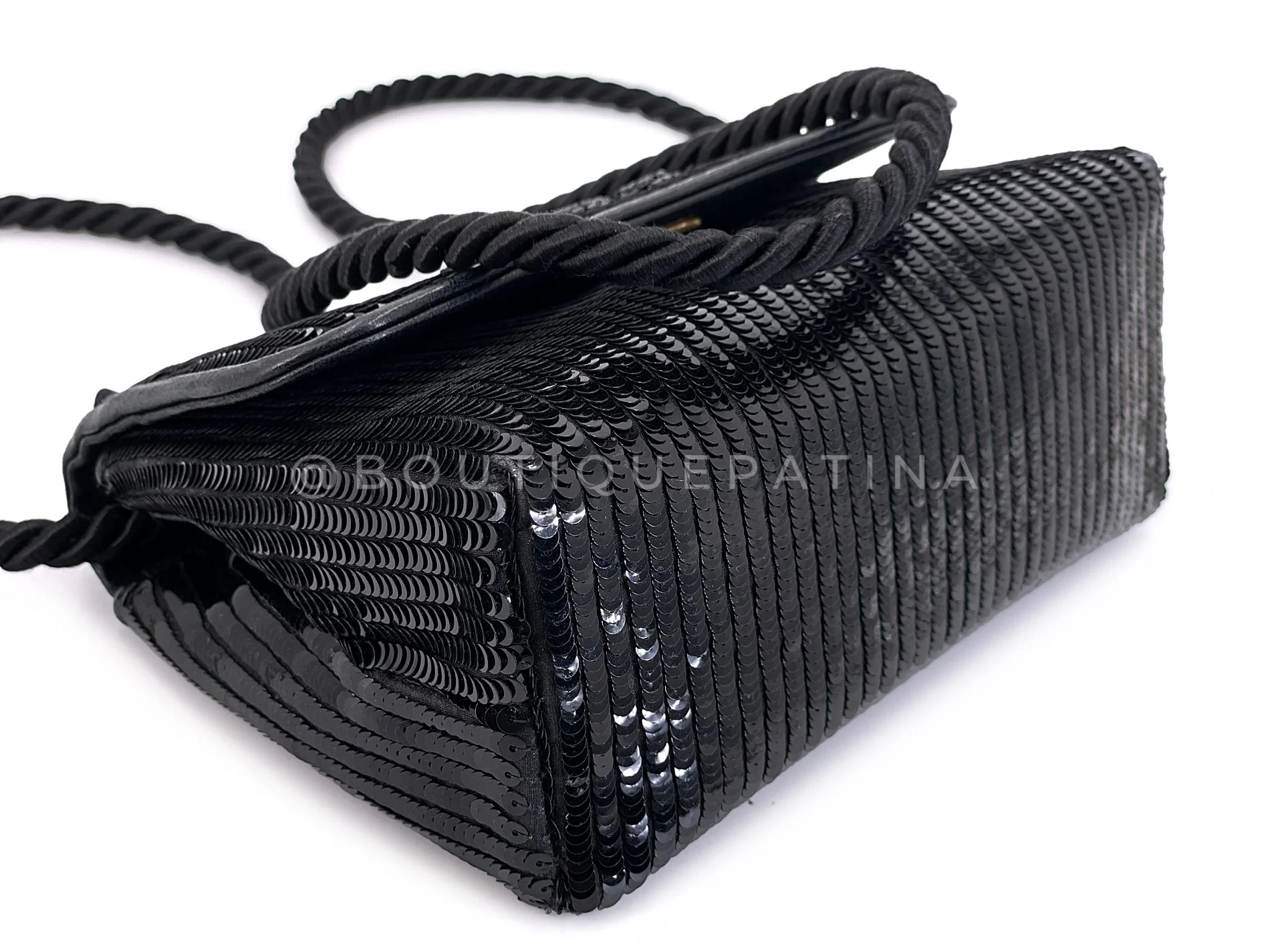 Chanel 1986 Vintage Black Sequin Evening Clutch Crossbody Bag K2J - Image 7