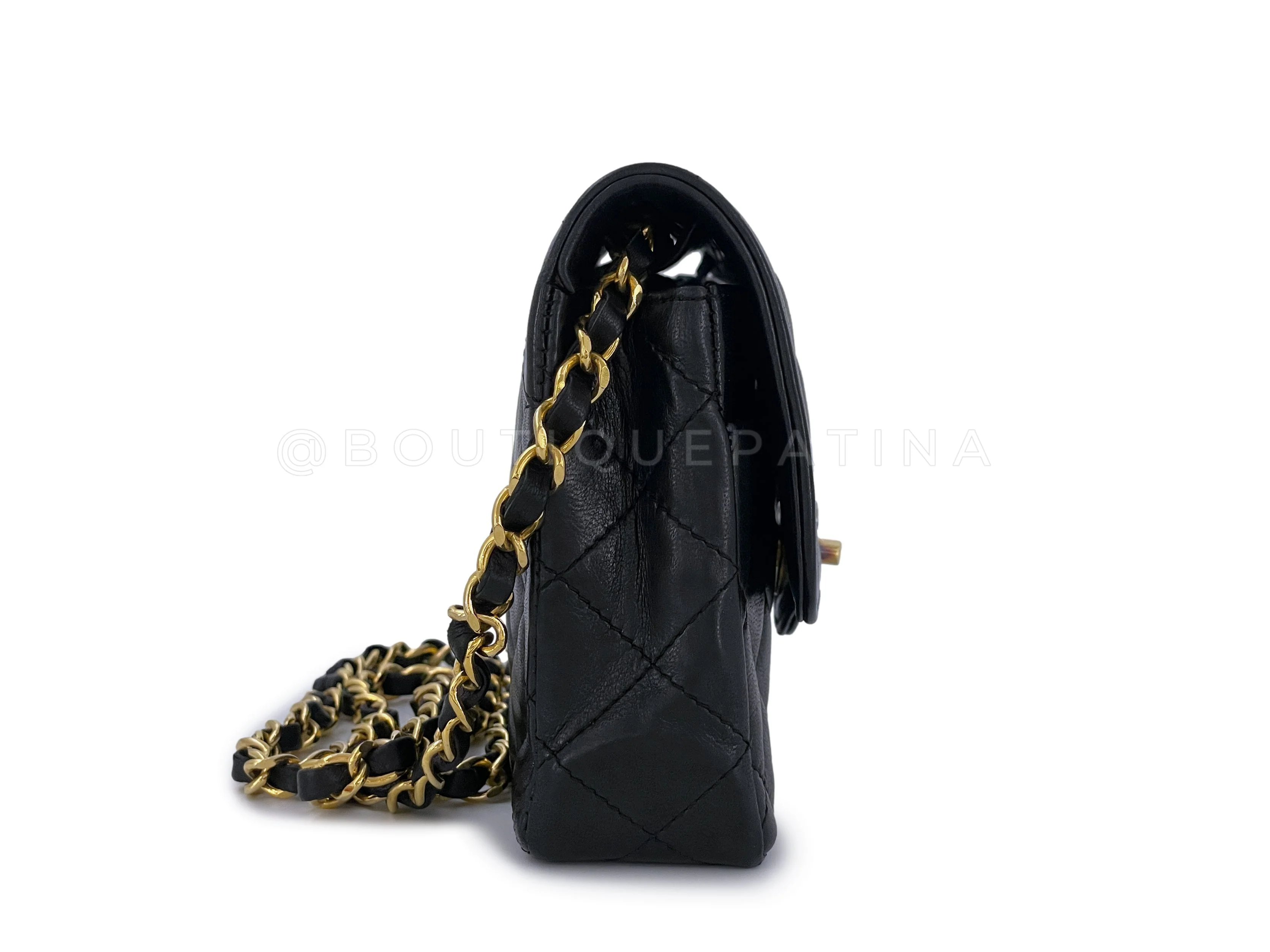 Chanel 1988 Black Two-Tone MiniQuilted Flap Bag 24k GHW Convertible Lambskin - Image 4