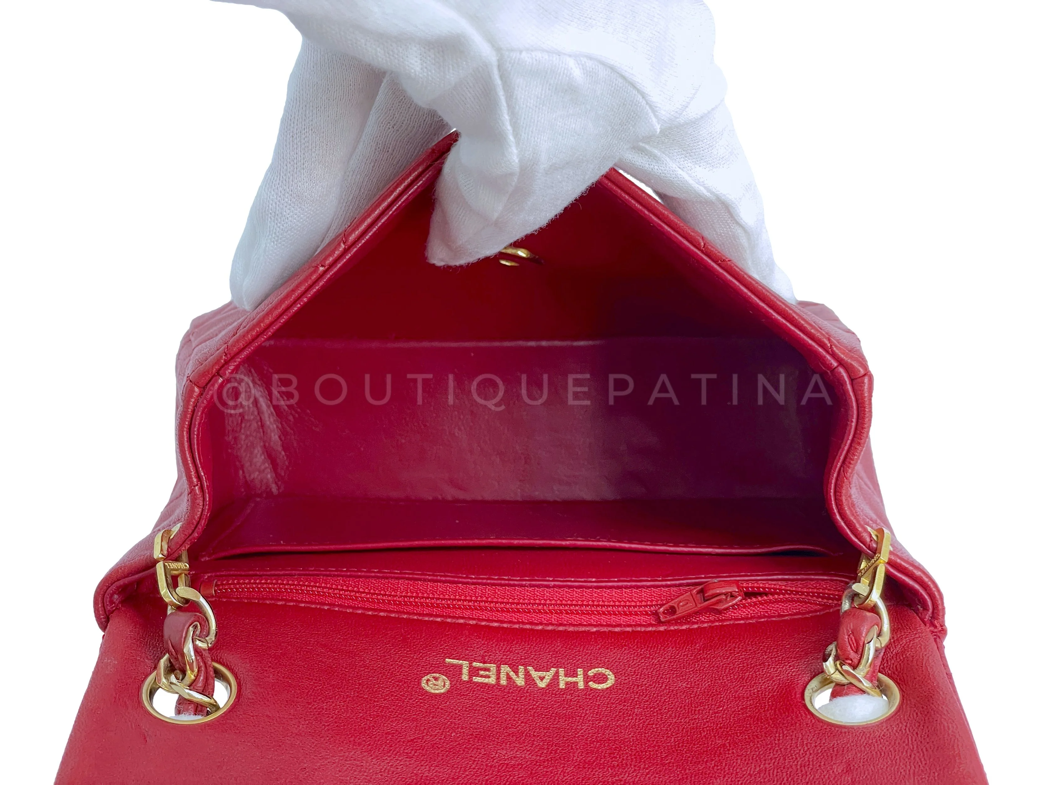 Chanel 1988 Vintage Red Square Mini Flap Bag 24k GHW - Image 10