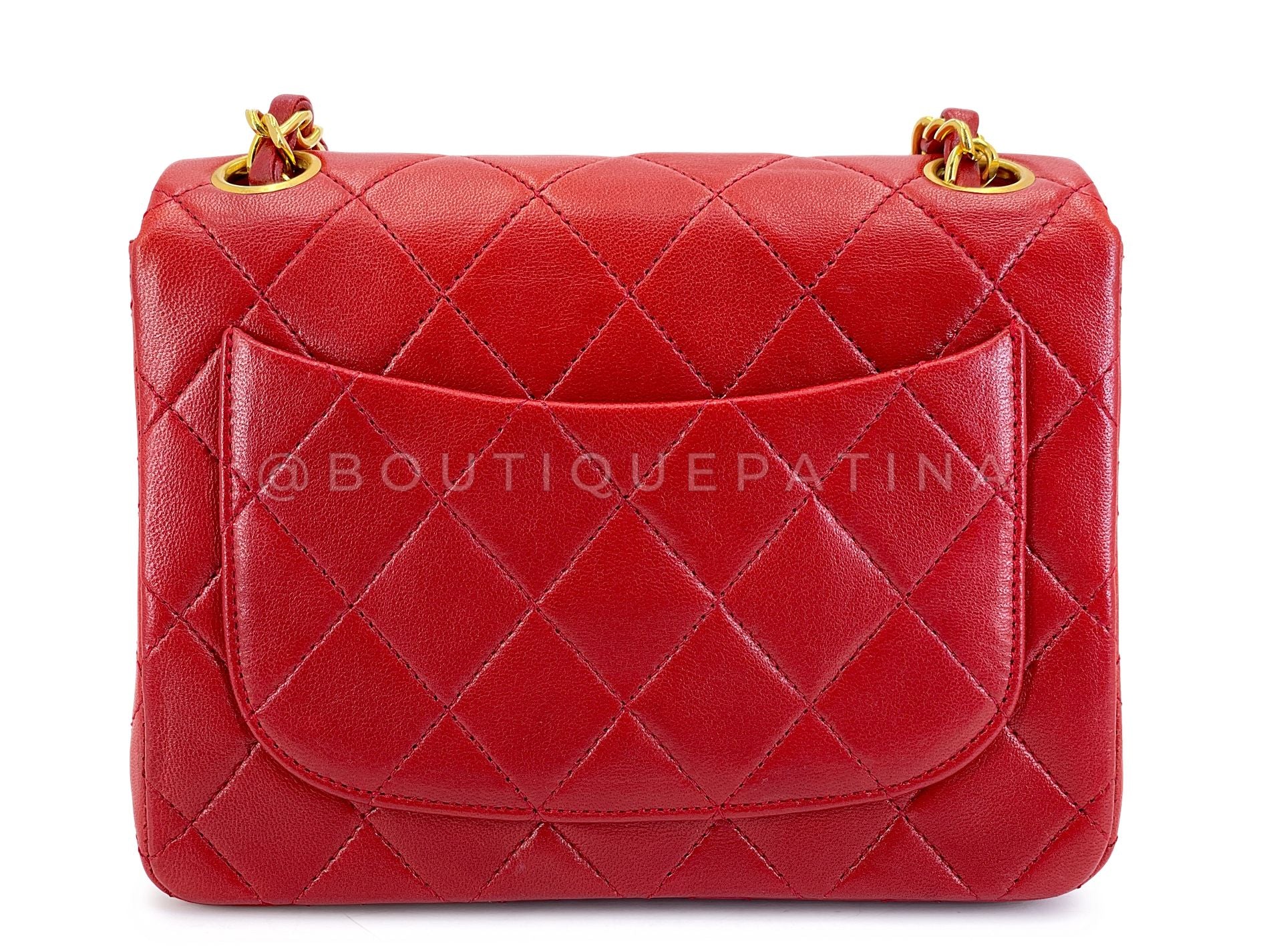Chanel 1988 Vintage Red Square Mini Flap Bag 24k GHW Lambskin Y0F - Image 5